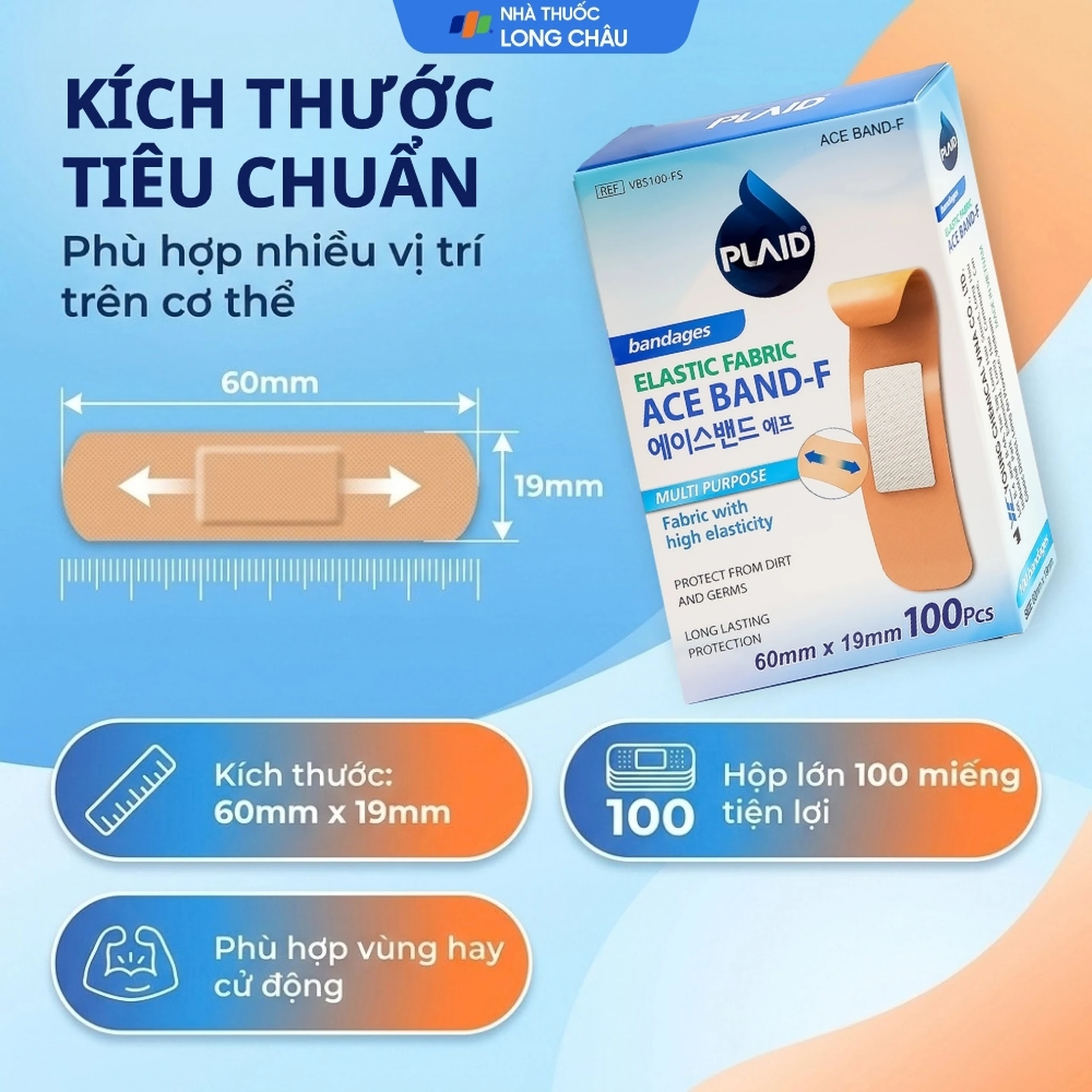 Băng cá nhân vải Plaid Ace Band-F 60x19mm (100 miếng) Young Chemical 4