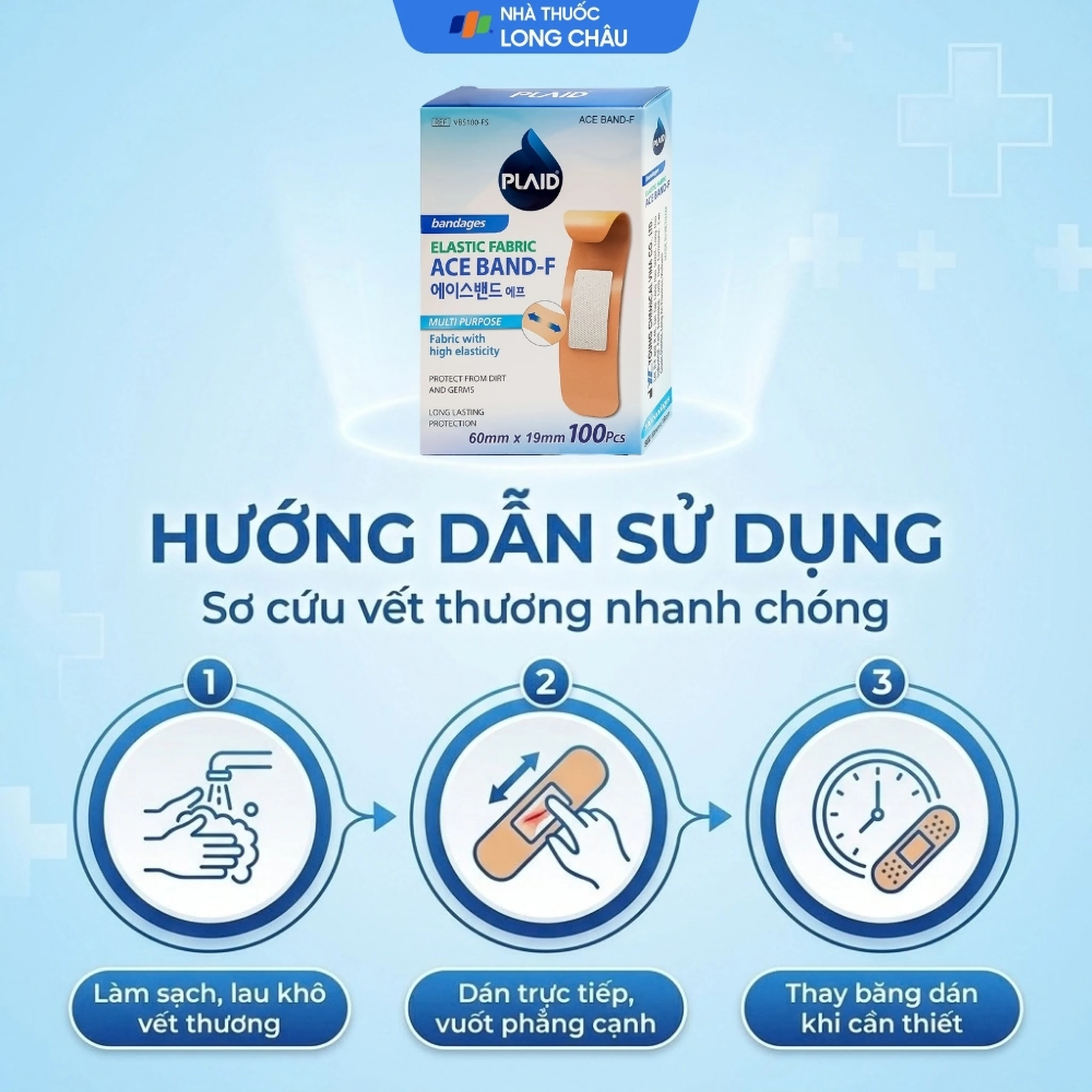 Băng cá nhân vải Plaid Ace Band-F 60x19mm (100 miếng) Young Chemical 5