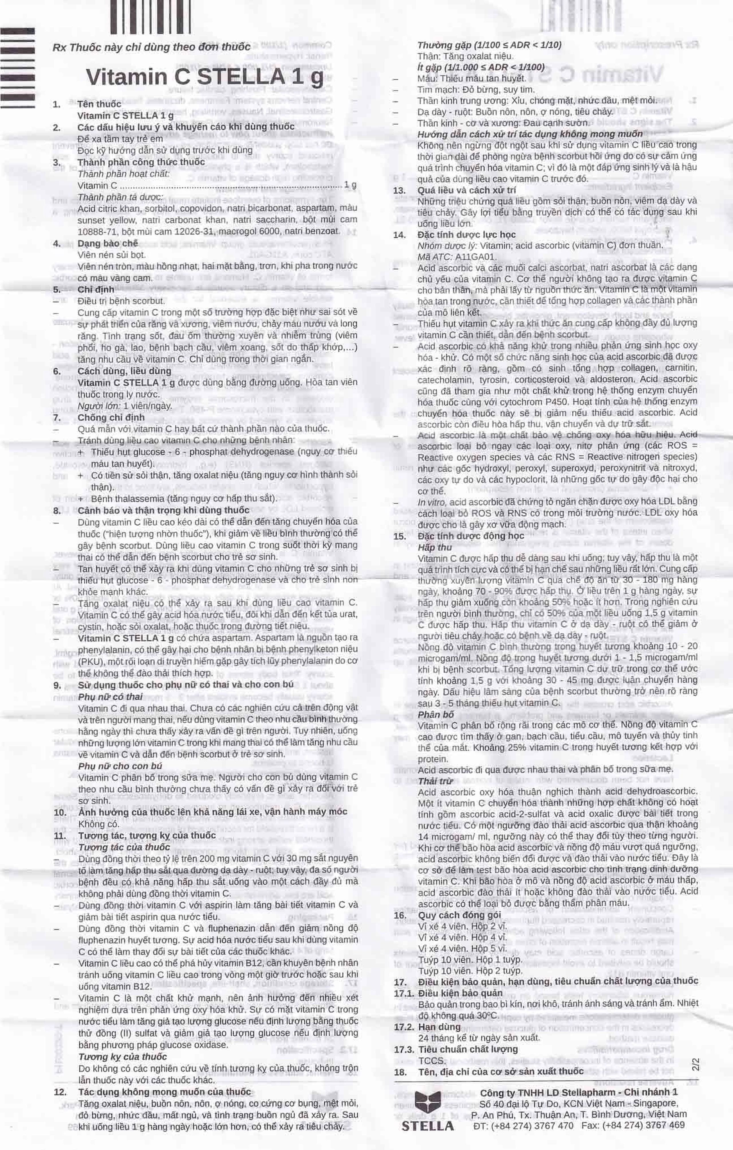 Viên sủi Vitamin C 1g Stella điều trị bệnh Scorbut (1 tuýp x 10 viên)