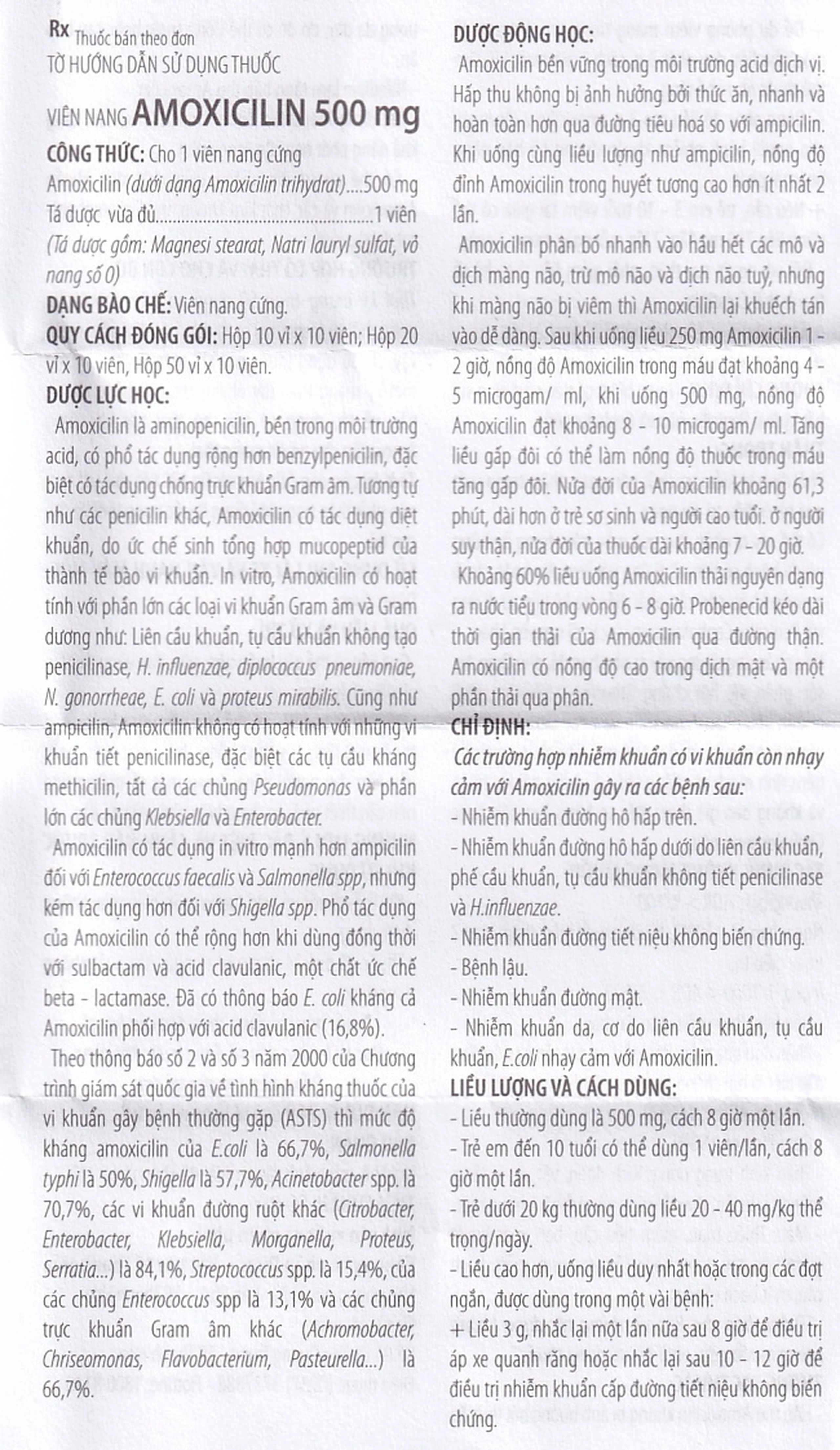 Thuốc Amoxicilin 500mg Thephaco điều trị nhiễm khuẩn (10 vỉ x 10 viên)