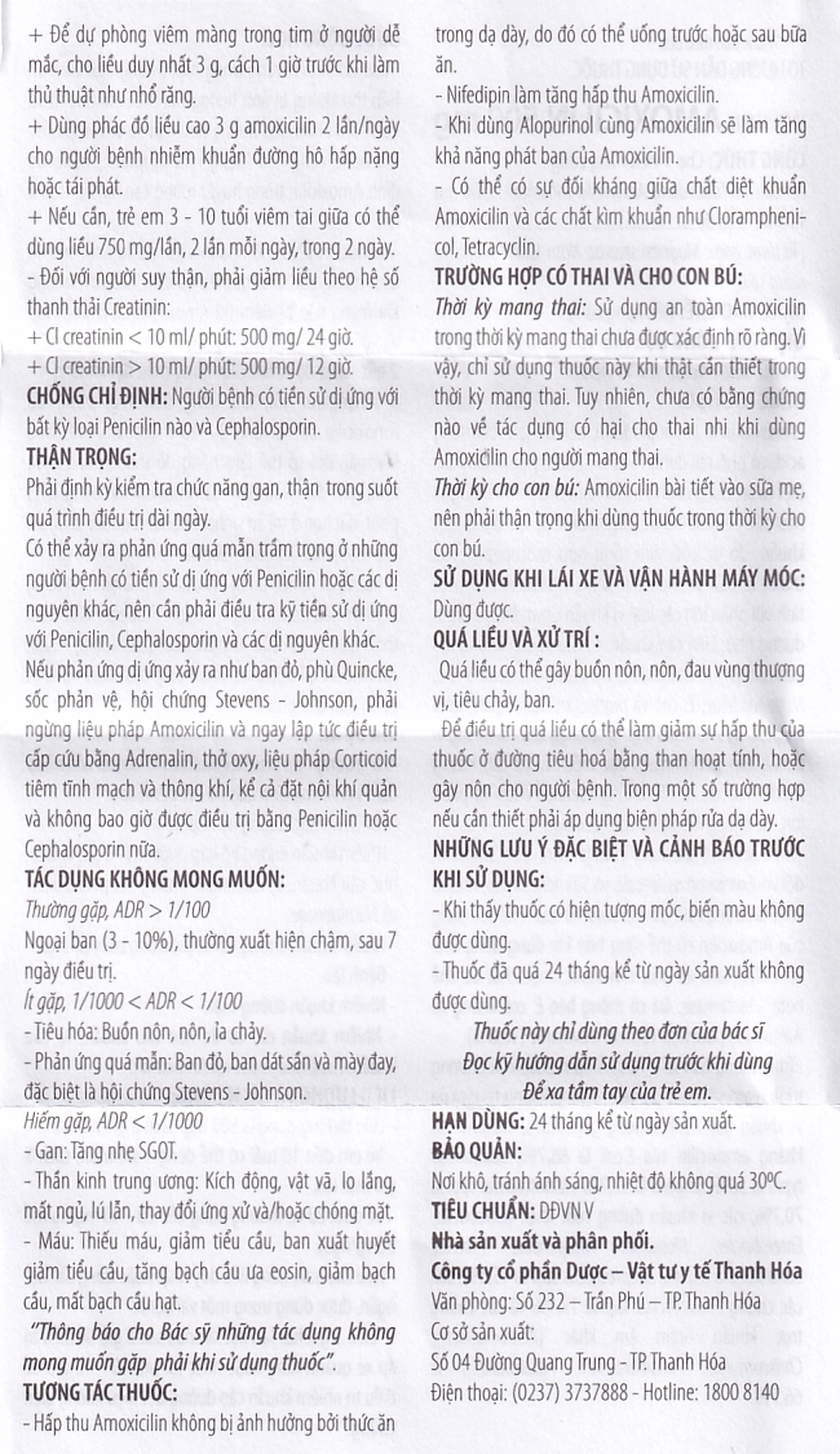 Thuốc Amoxicilin 500mg Thephaco điều trị nhiễm khuẩn (10 vỉ x 10 viên)