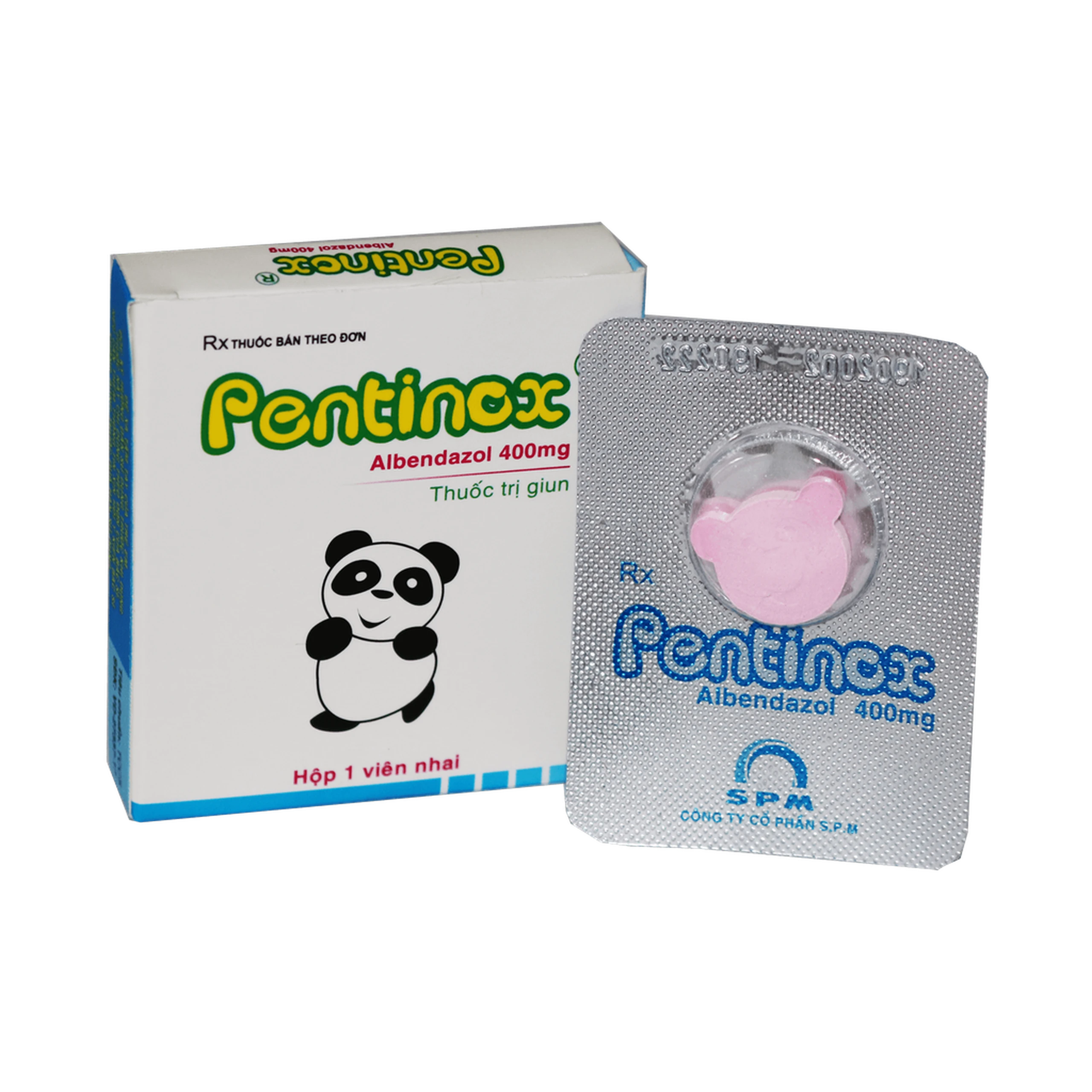 Viên nhai Pentinox 400mg SPM điều trị các bệnh lý nhiễm ký sinh trùng, giun, sán (1 viên)