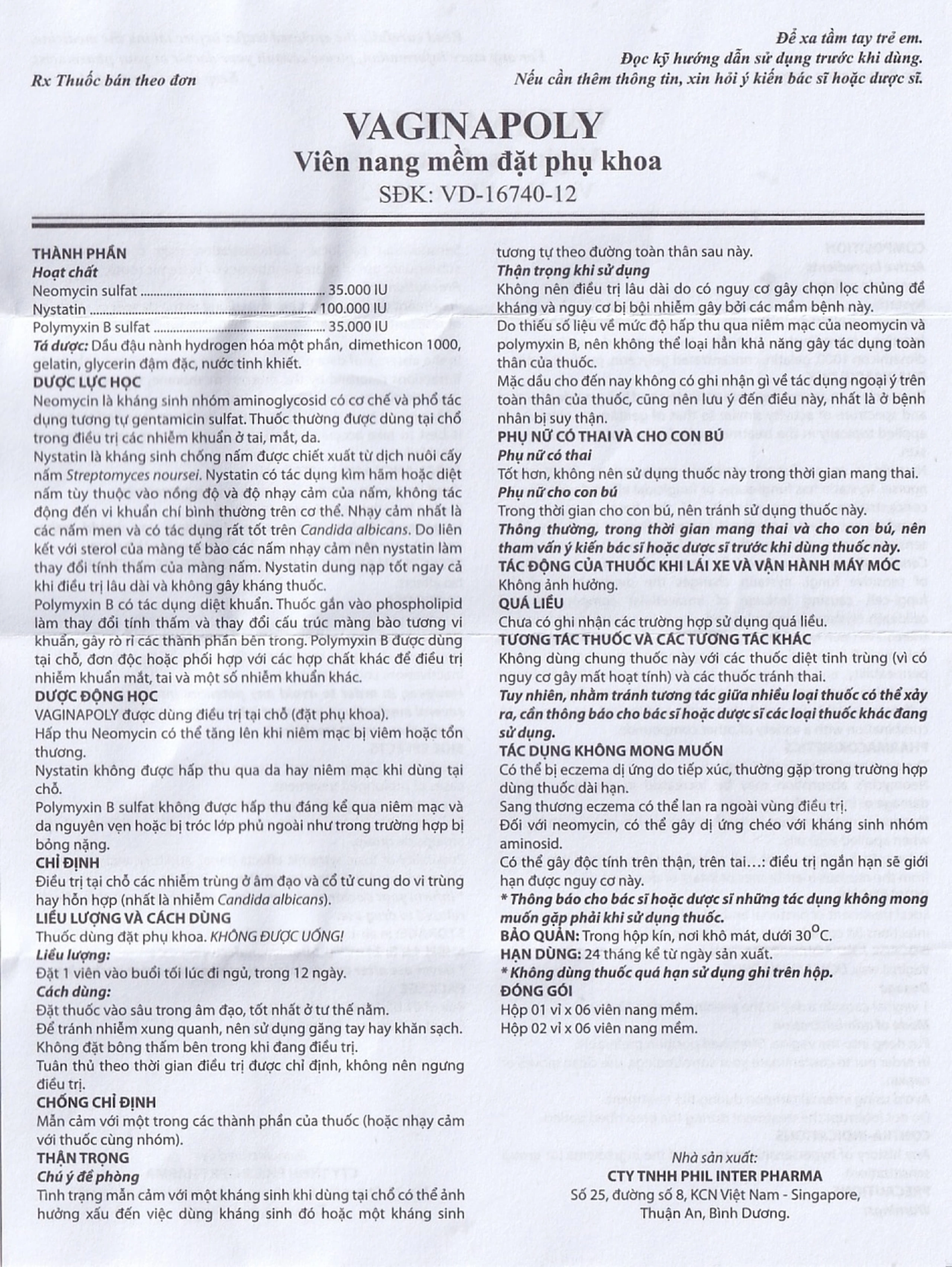 Viên đặt phụ khoa Vaginapoly Phil Inter điều trị nhiễm trùng ở âm đạo (2 vỉ x 6 viên)