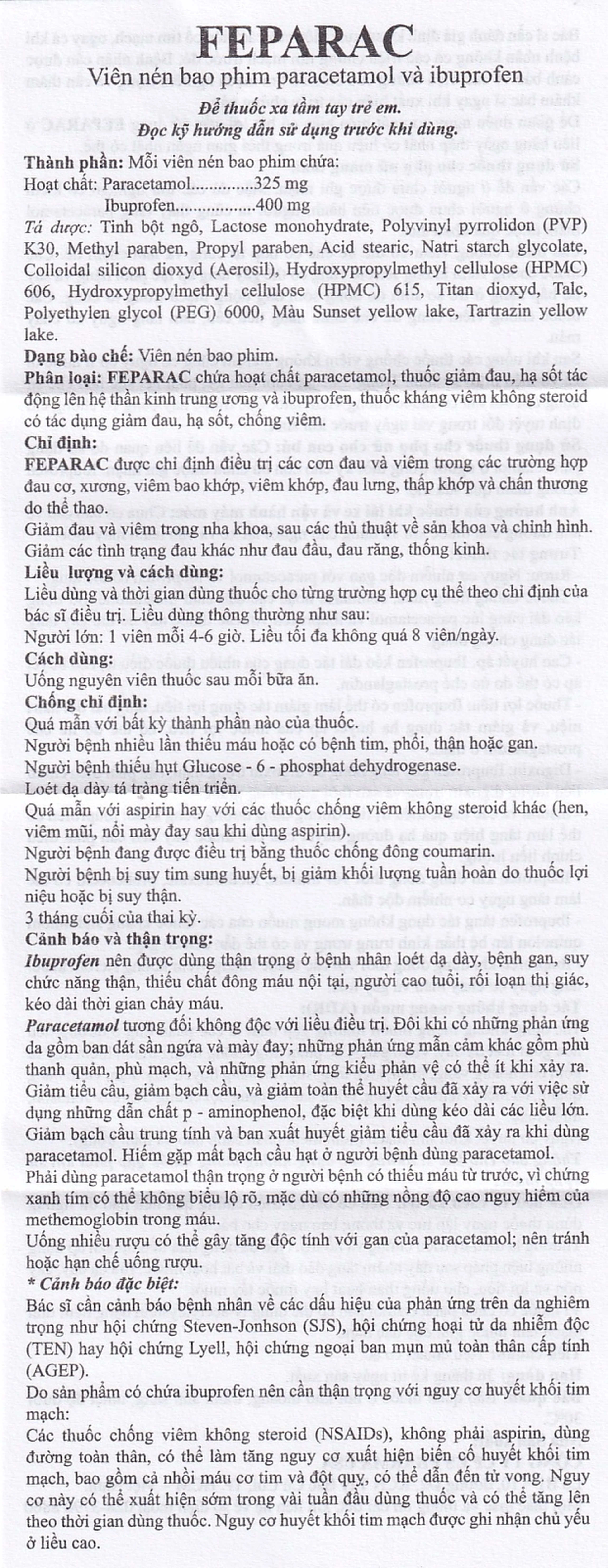 Thuốc Feparac USP giảm đau và kháng viêm (10 vỉ x 10 viên)