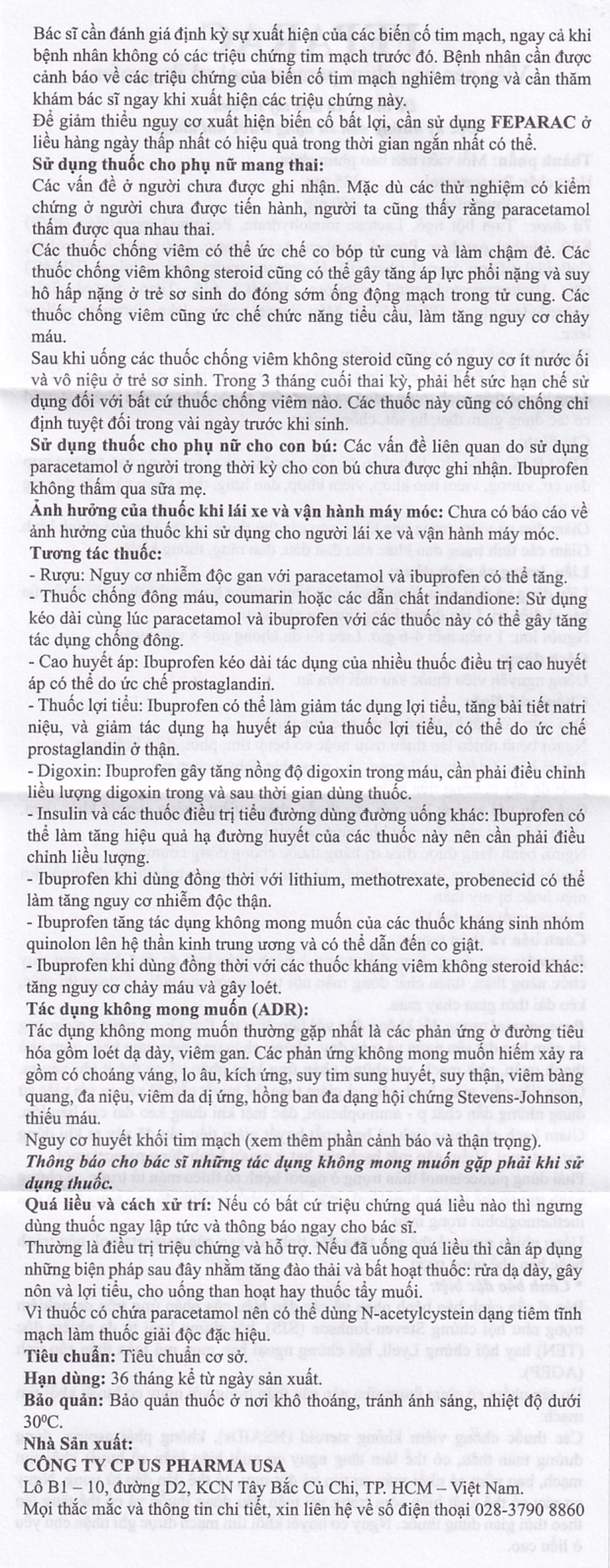 Thuốc Feparac USP giảm đau và kháng viêm (10 vỉ x 10 viên)