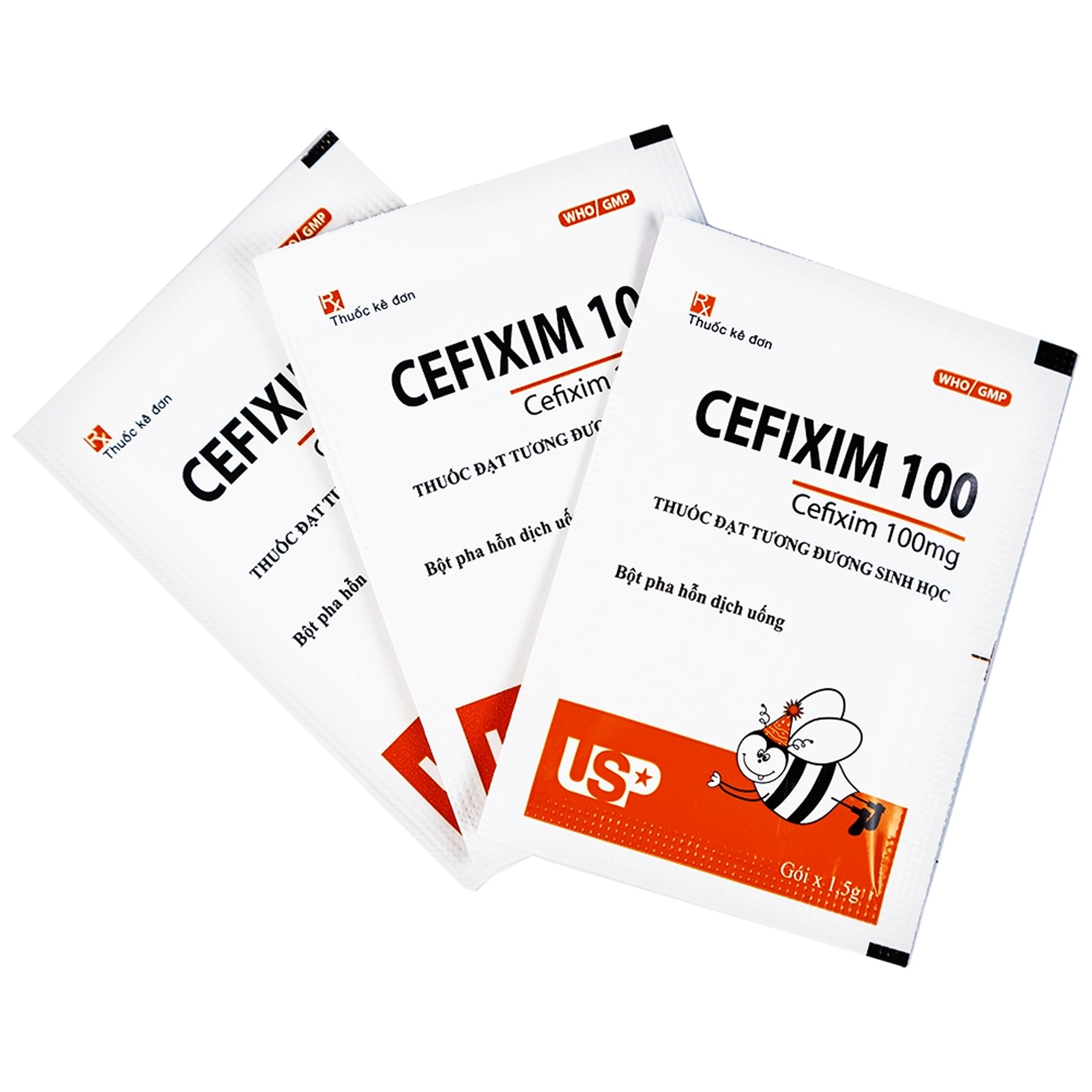 Bột pha hỗn dịch uống Cefixim 100 USP điều trị nhiễm khuẩn (10 gói x 1.5g)