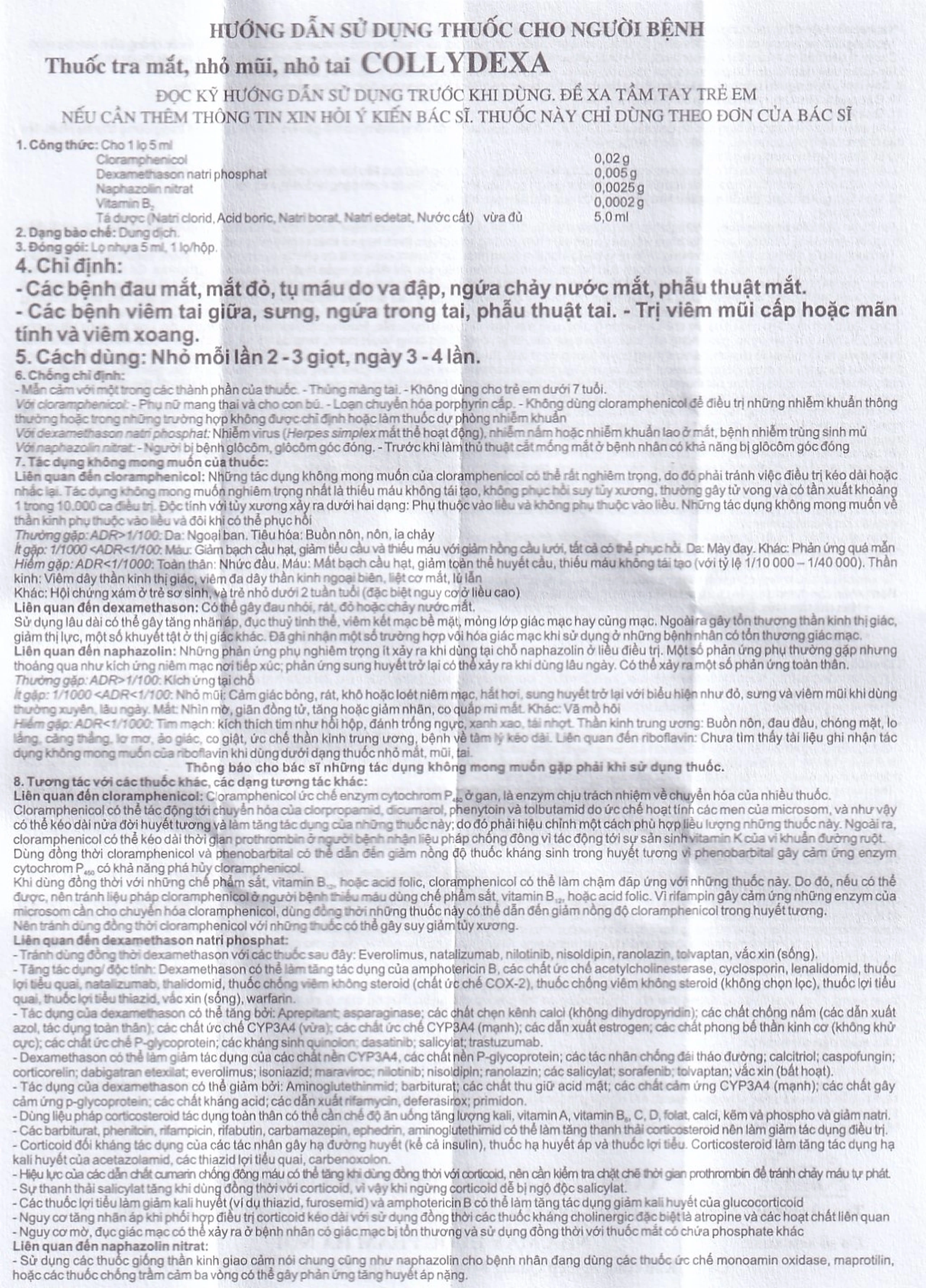 Thuốc Collydexa Hà Nội Pharma điều trị đau mắt, viêm tai giữa, viêm mũi cấp hoặc mãn tính (5ml)