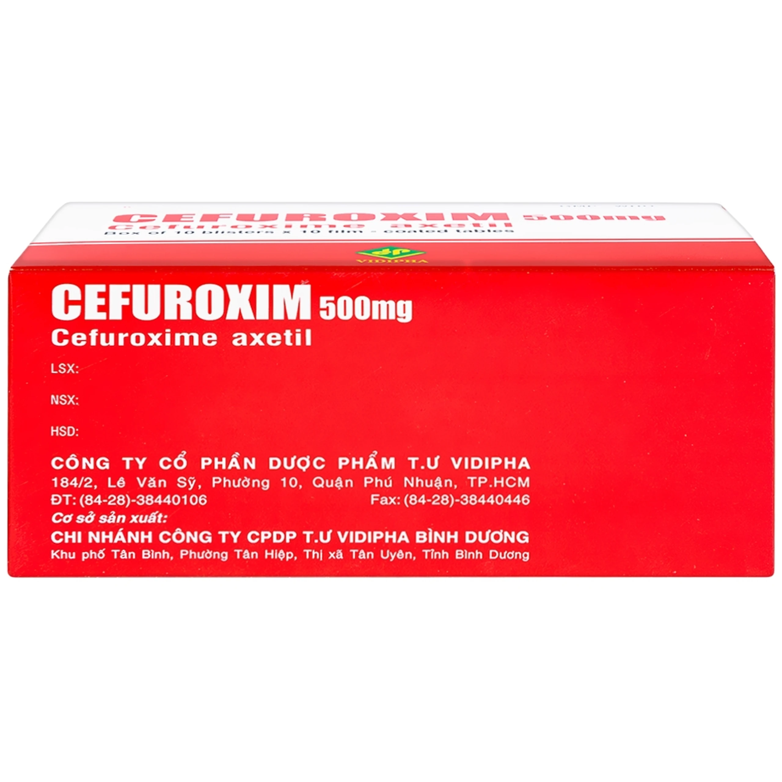 Thuốc Cefuroxim 500mg Vidipha điều trị nhiễm khuẩn (10 vỉ x 10 viên)
