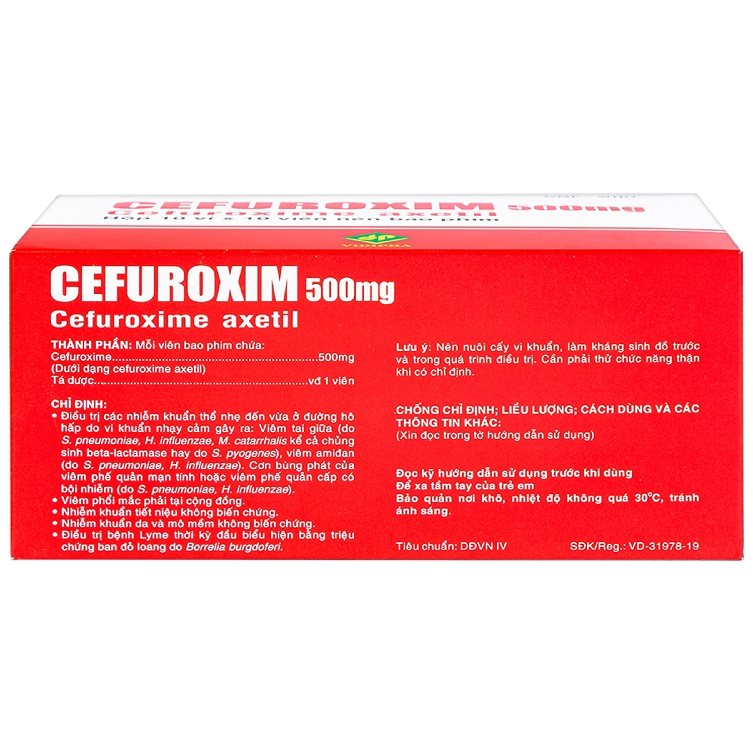 Thuốc Cefuroxim 500mg Vidipha điều trị nhiễm khuẩn (10 vỉ x 10 viên)