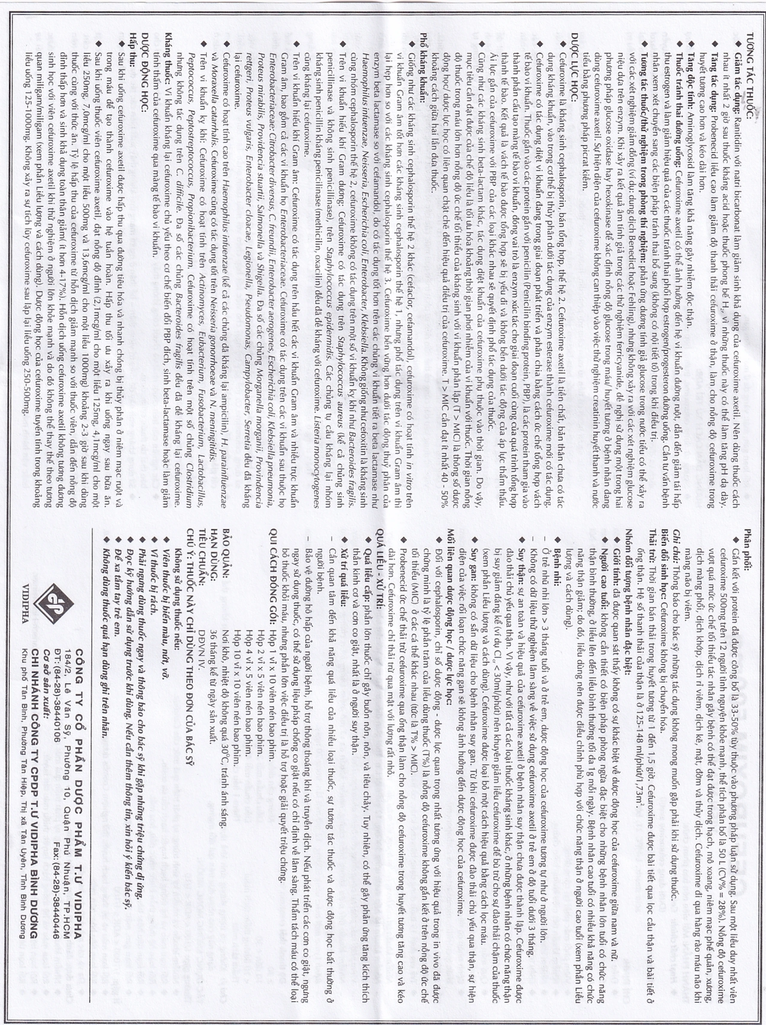 Thuốc Cefuroxim 500mg Vidipha điều trị nhiễm khuẩn (10 vỉ x 10 viên)