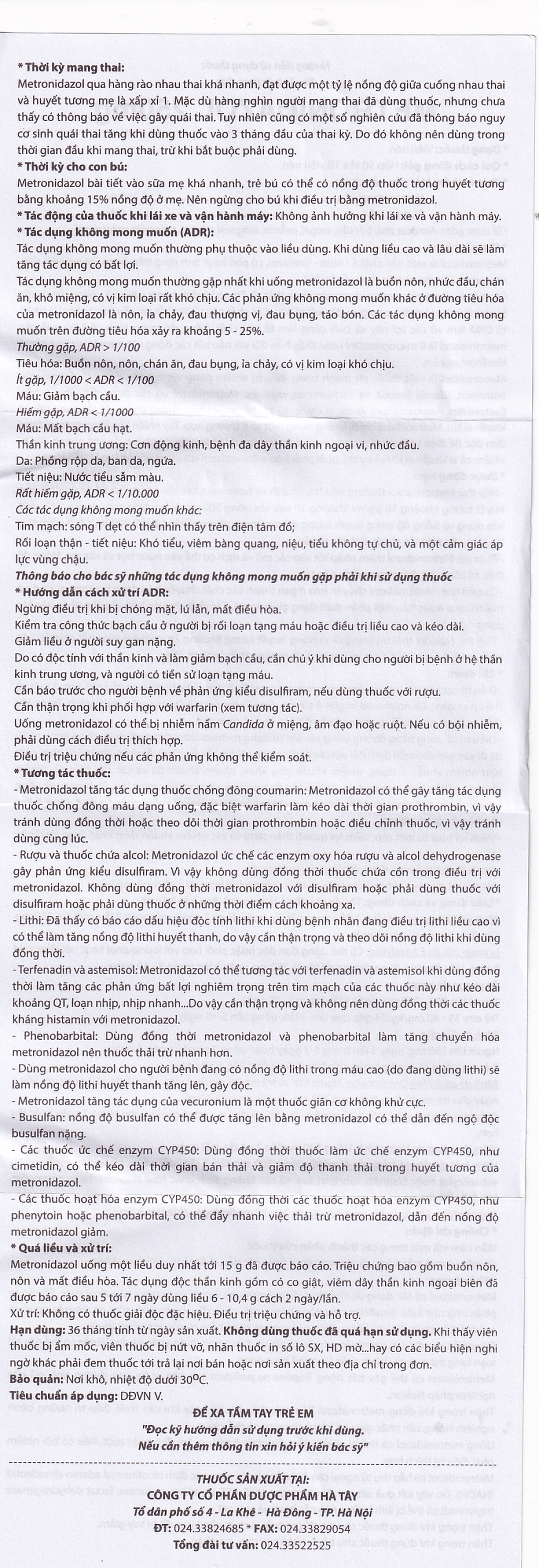 Viên nén Metronidazol 250mg Hataphar điều trị các chứng nhiễm khuẩn, viêm lợi (50 vỉ x 10 viên)