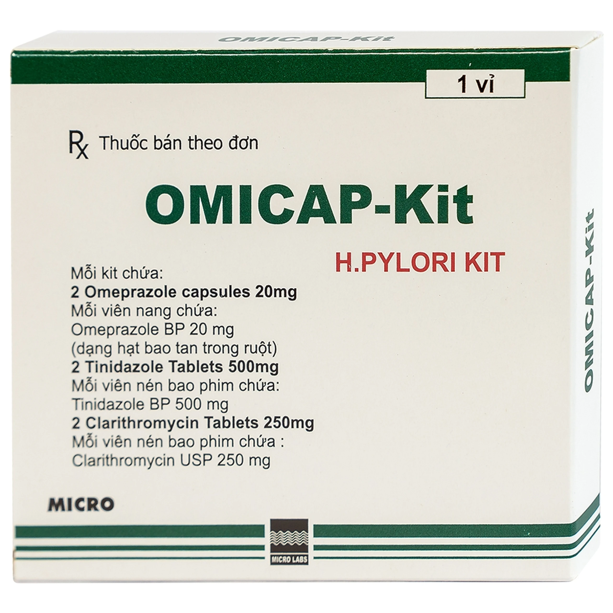 Thuốc Omicap-Kit Micro điều trị viêm dạ dày mãn tính, loét dạ dày - tá tràng (7 kít) 