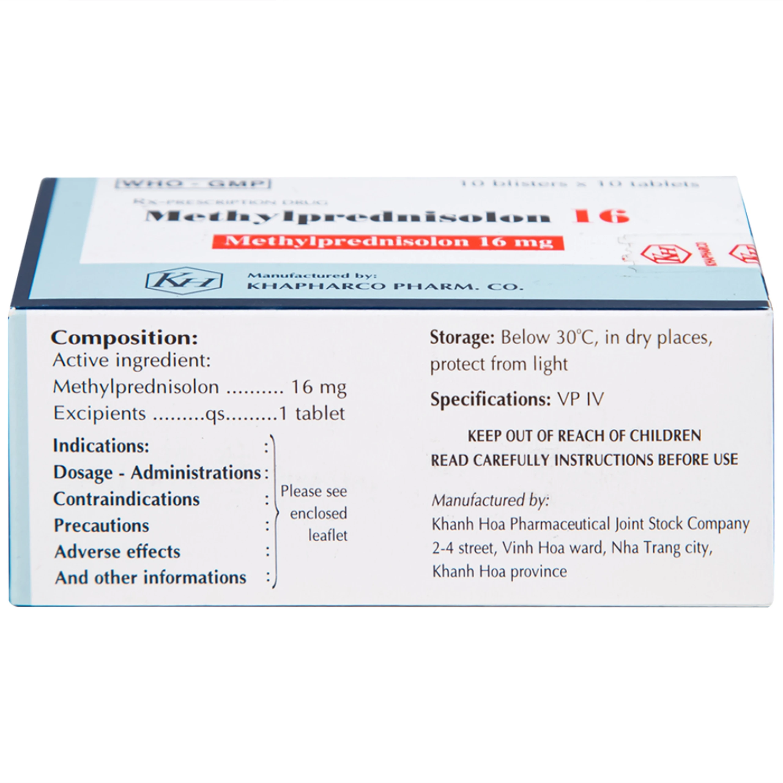 Thuốc Methylprednisolon 16 Khapharco kháng viêm, điều trị viêm khớp dạng thấp, lupus ban đỏ hệ thống (10 vỉ x 10 viên)