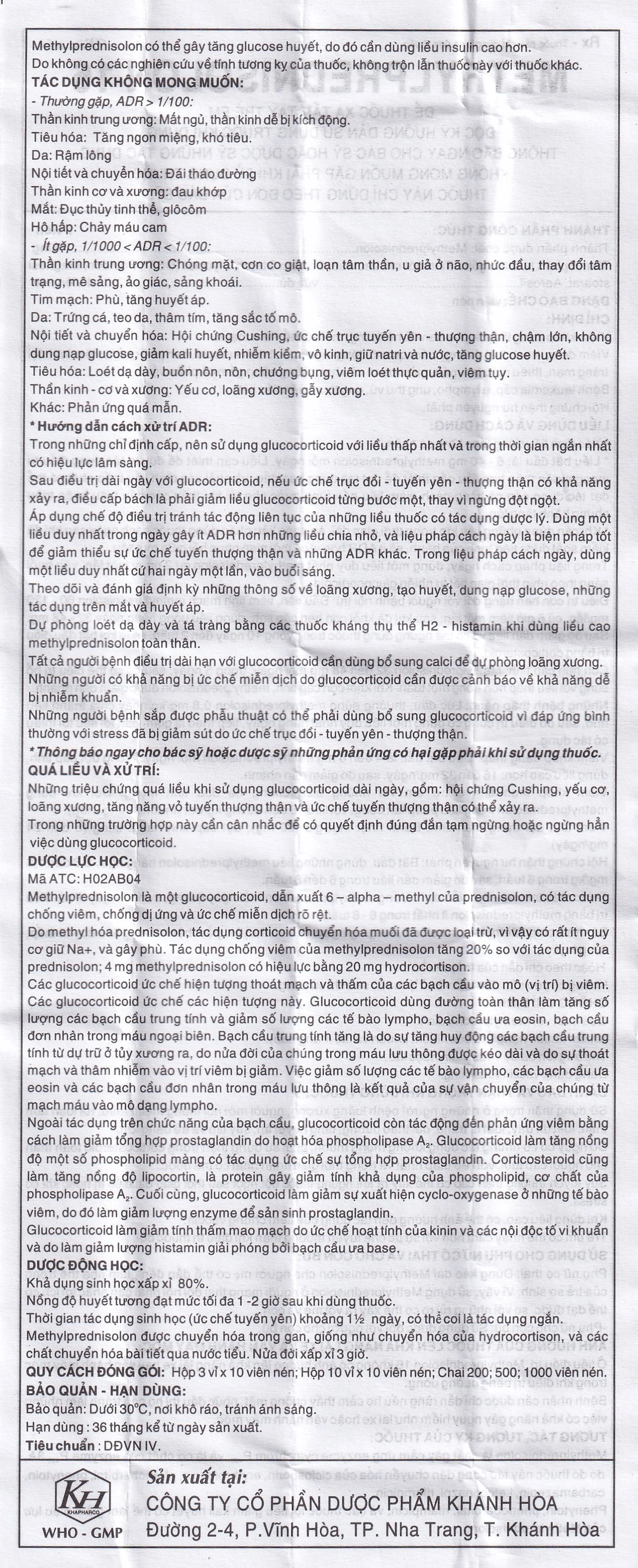Thuốc Methylprednisolon 16 Khapharco kháng viêm, điều trị viêm khớp dạng thấp, lupus ban đỏ hệ thống (10 vỉ x 10 viên)