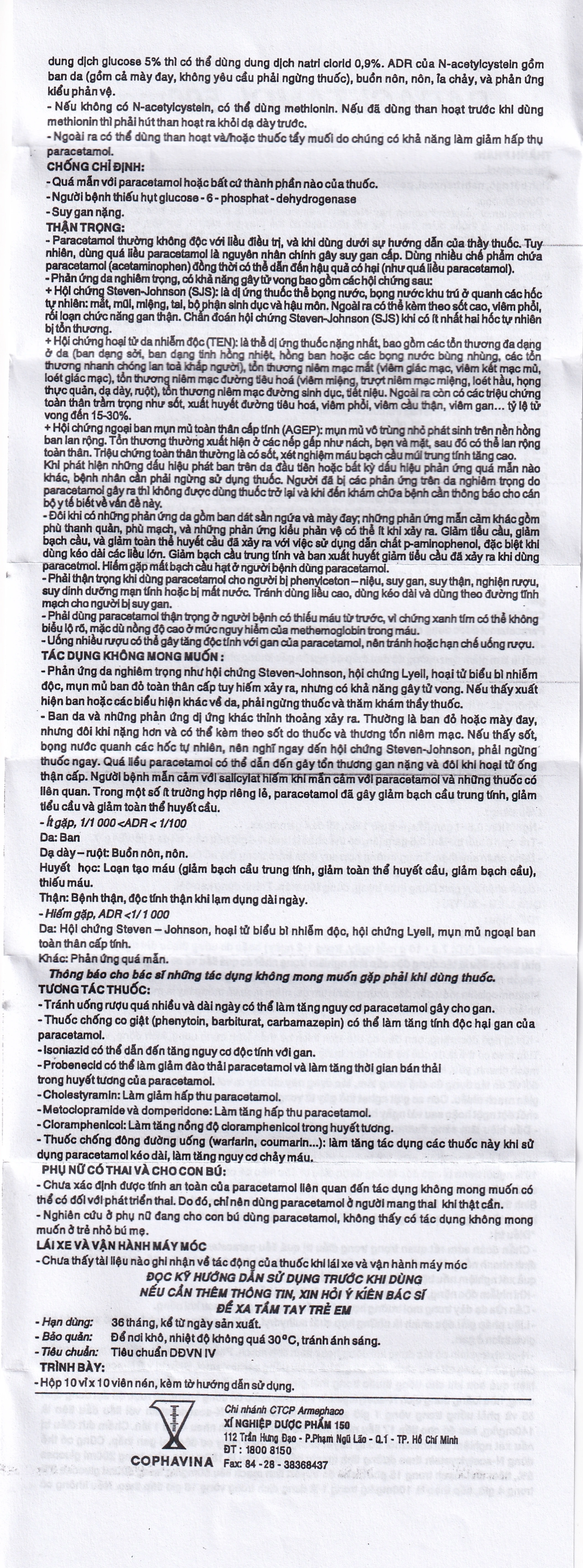 Viên nén Paracetamol 500mg Armepharco điều trị các chứng đau và sốt (10 vỉ x 10 viên) 