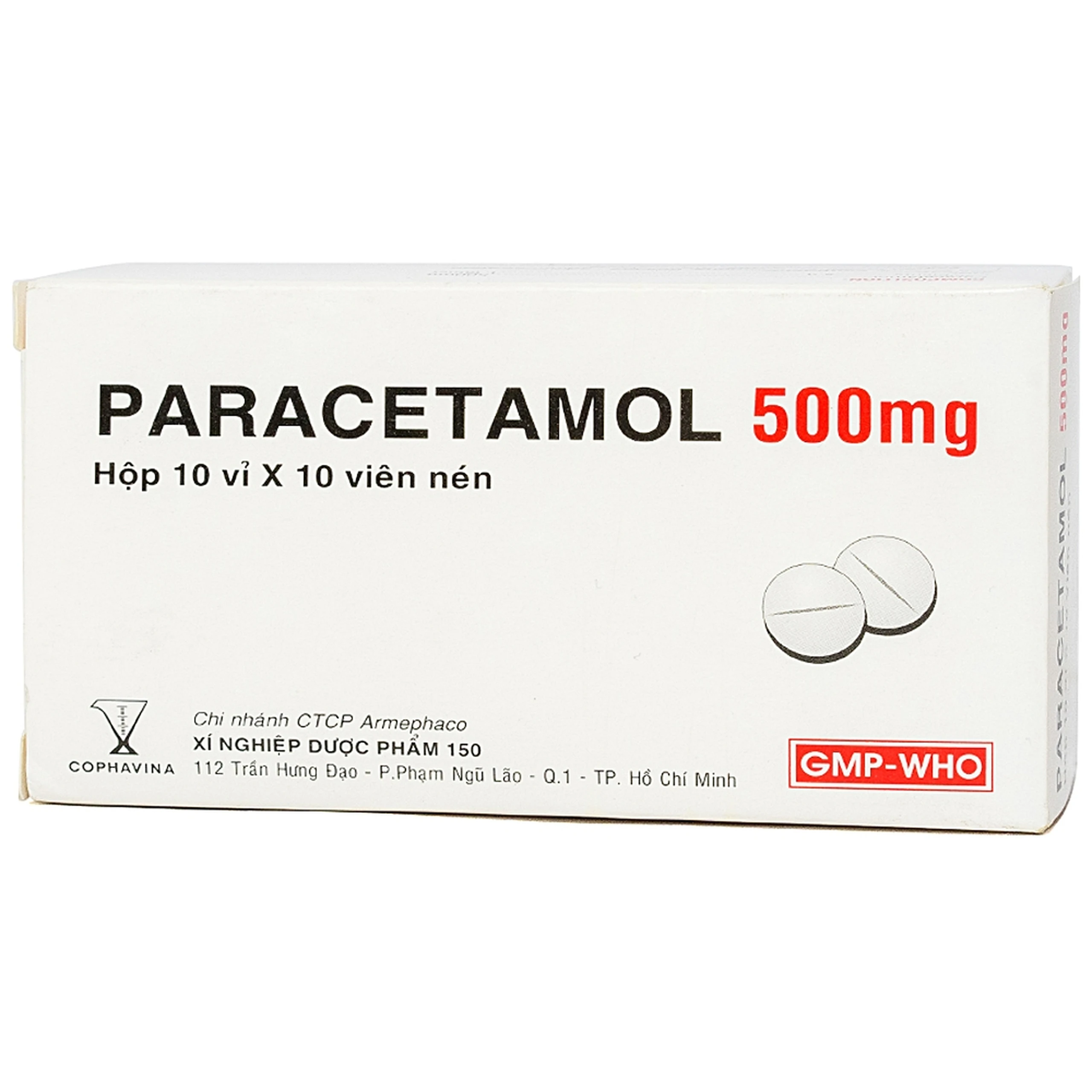 Viên nén Paracetamol 500mg Armepharco điều trị các chứng đau và sốt (10 vỉ x 10 viên) 