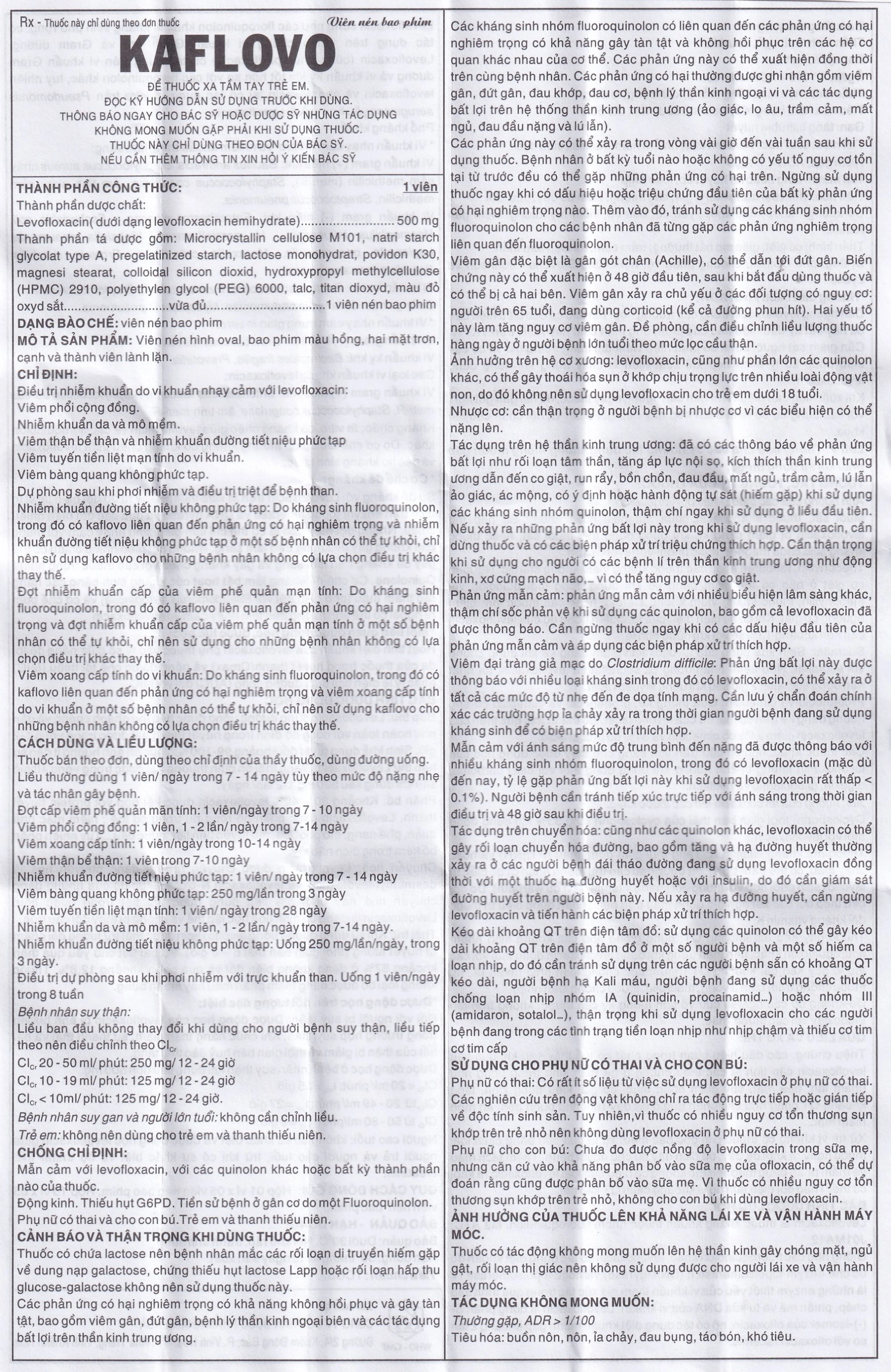 Thuốc Kaflovo 500 Khapharco điều trị nhiễm khuẩn do vi khuẩn, viêm phổi, nhiễm khuẩn da (10 vỉ x 5 viên)