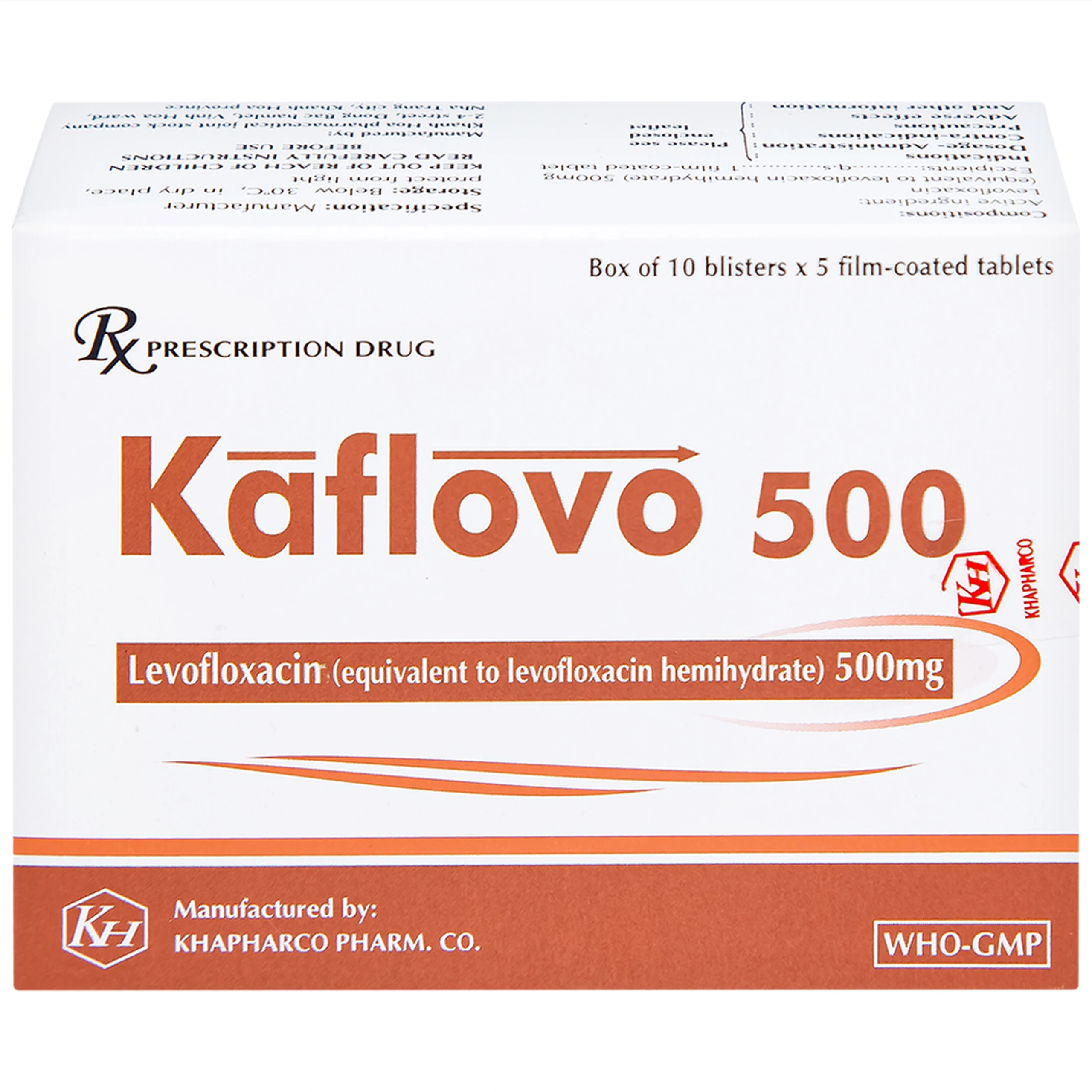Thuốc Kaflovo 500 Khapharco điều trị nhiễm khuẩn do vi khuẩn, viêm phổi, nhiễm khuẩn da (10 vỉ x 5 viên)