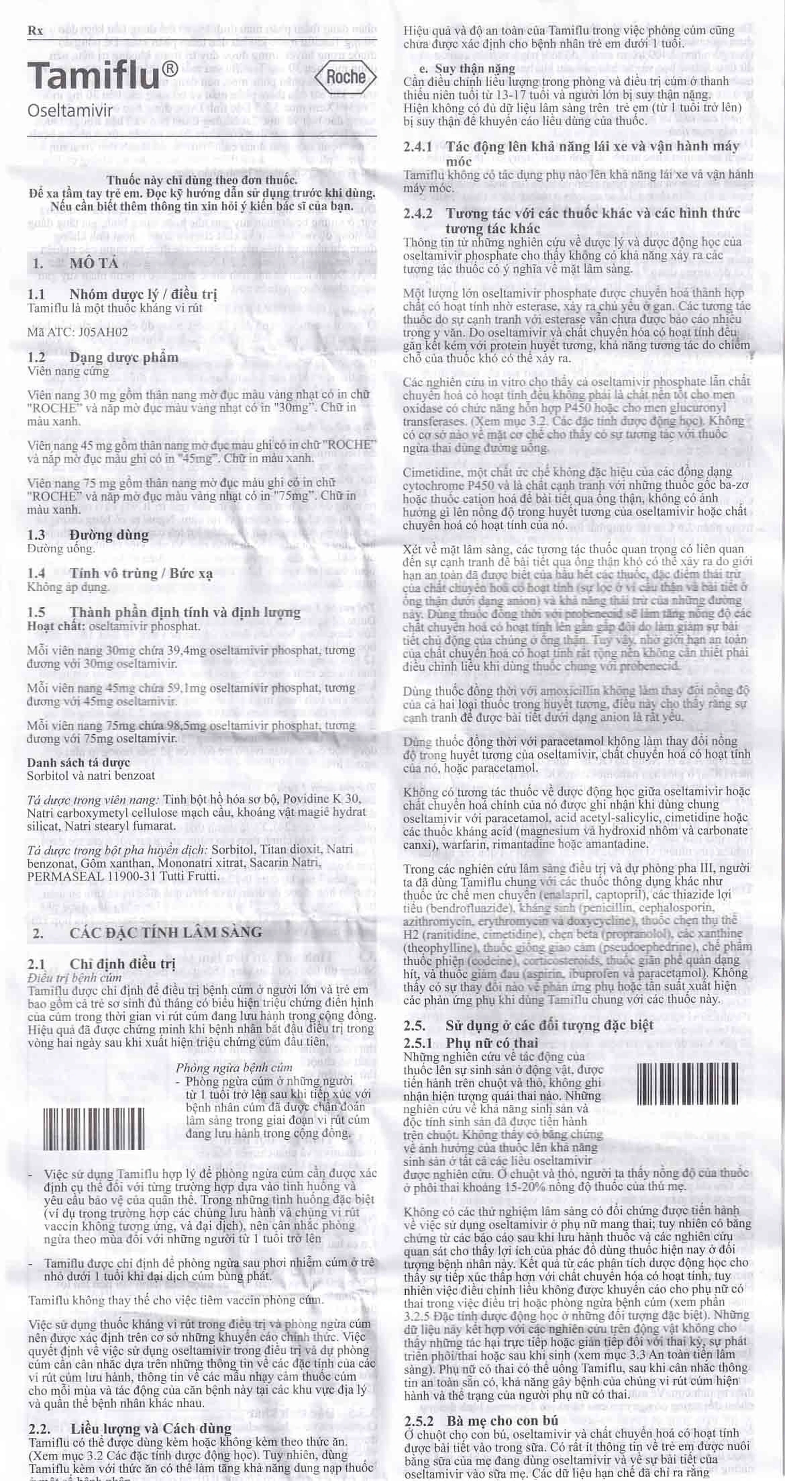 Thuốc Tamiflu Roche điều trị bệnh cúm (1 vỉ x 10 viên)