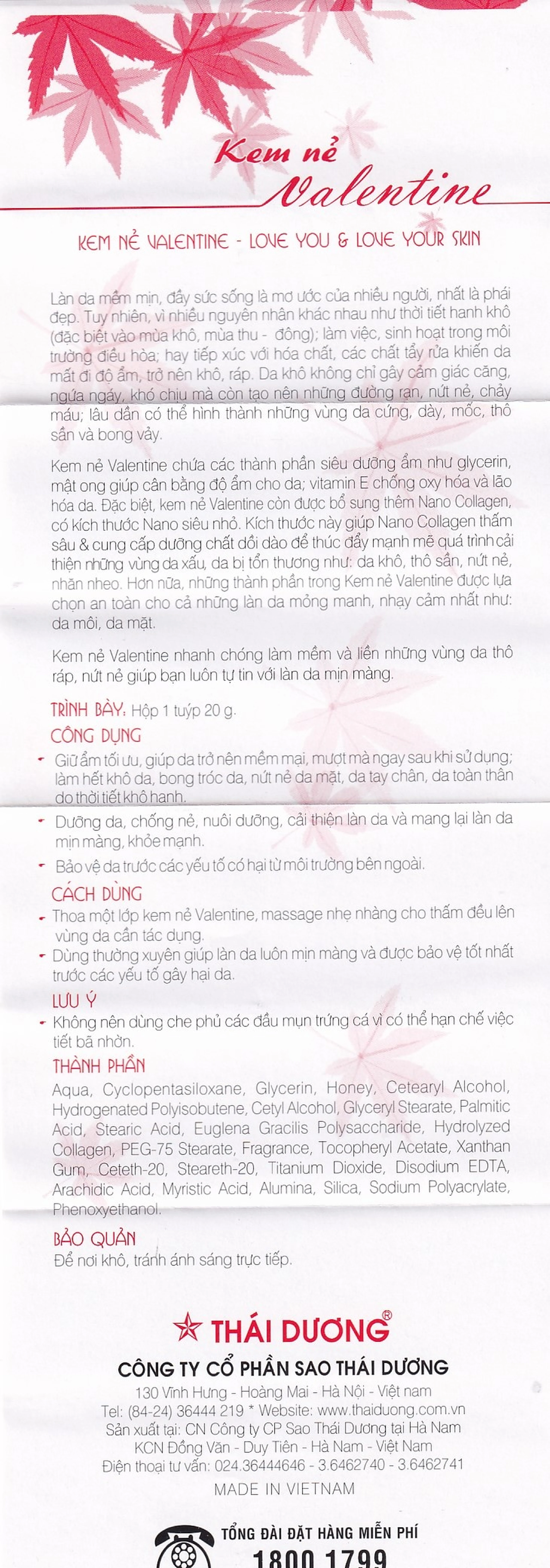 Kem bôi nẻ Valentine Sao Thái Dương giữ ẩm, chống nứt nẻ (20g)