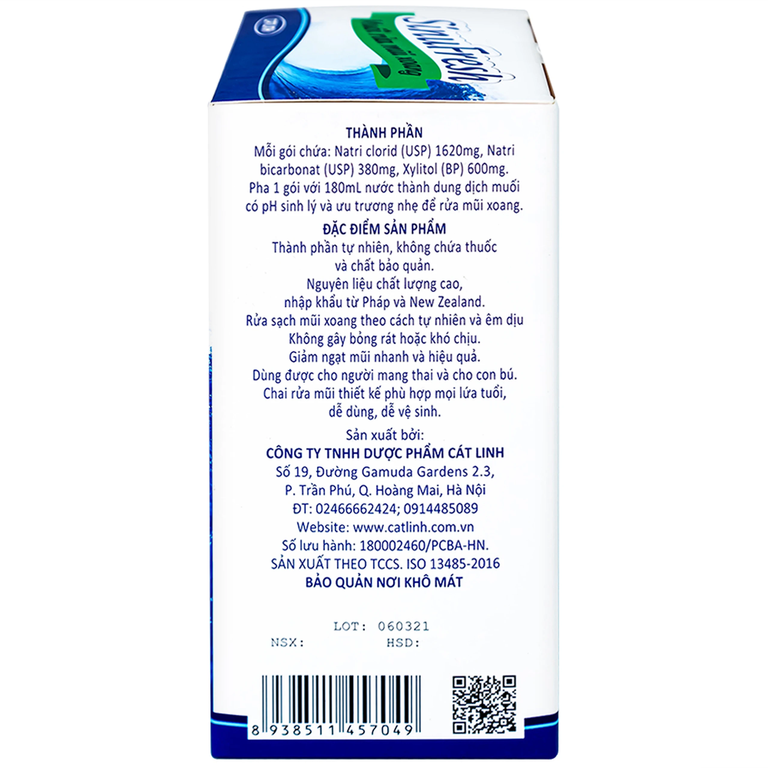 Muối rửa mũi xoang Sinufresh Cát Linh (30 gói và 1 chai 180ml) giúp làm sạch, giảm ngạt mũi, sổ mũi