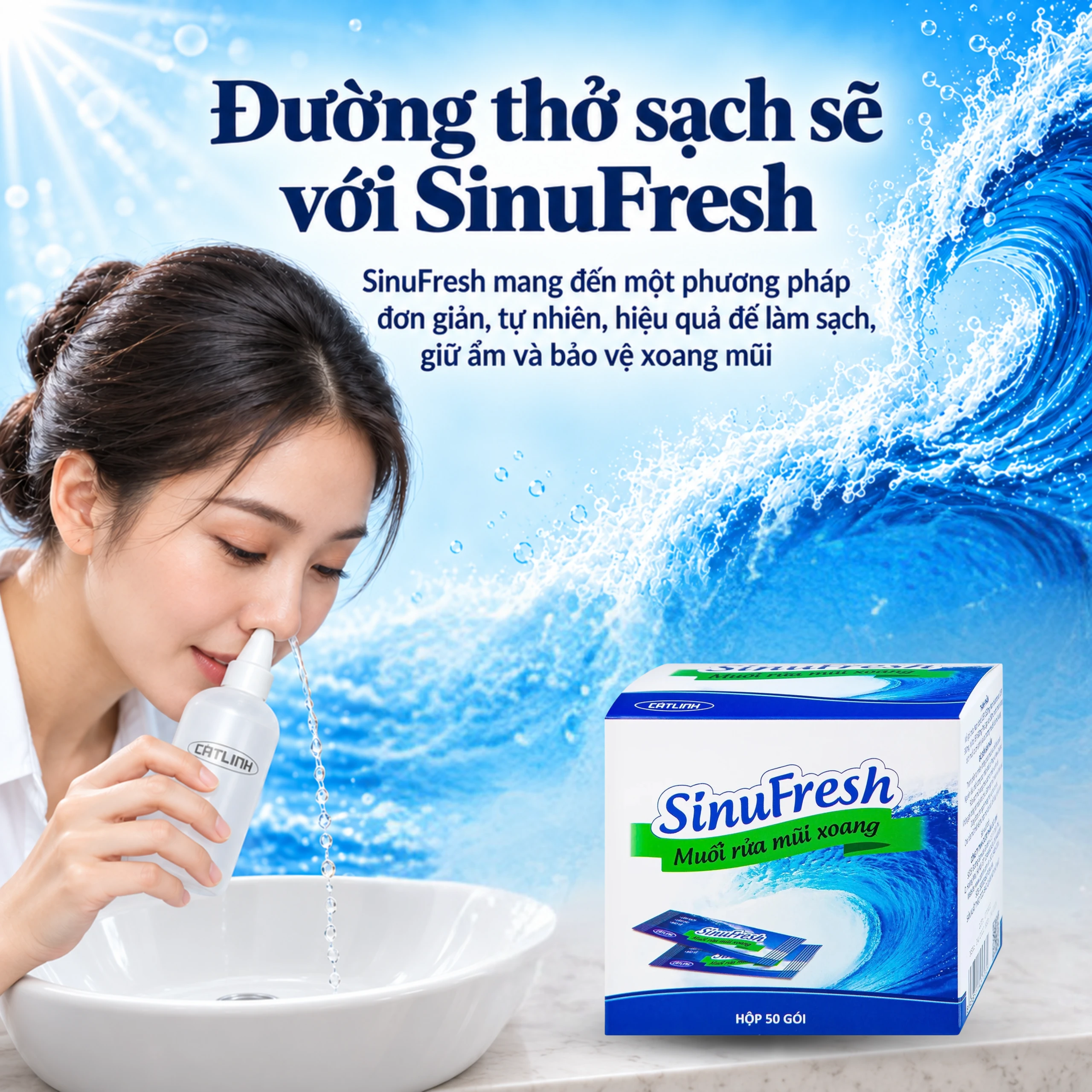 Muối rửa mũi xoang Sinufresh Cát Linh (50 gói) giúp làm sạch, giảm ngạt mũi, sổ mũi 2