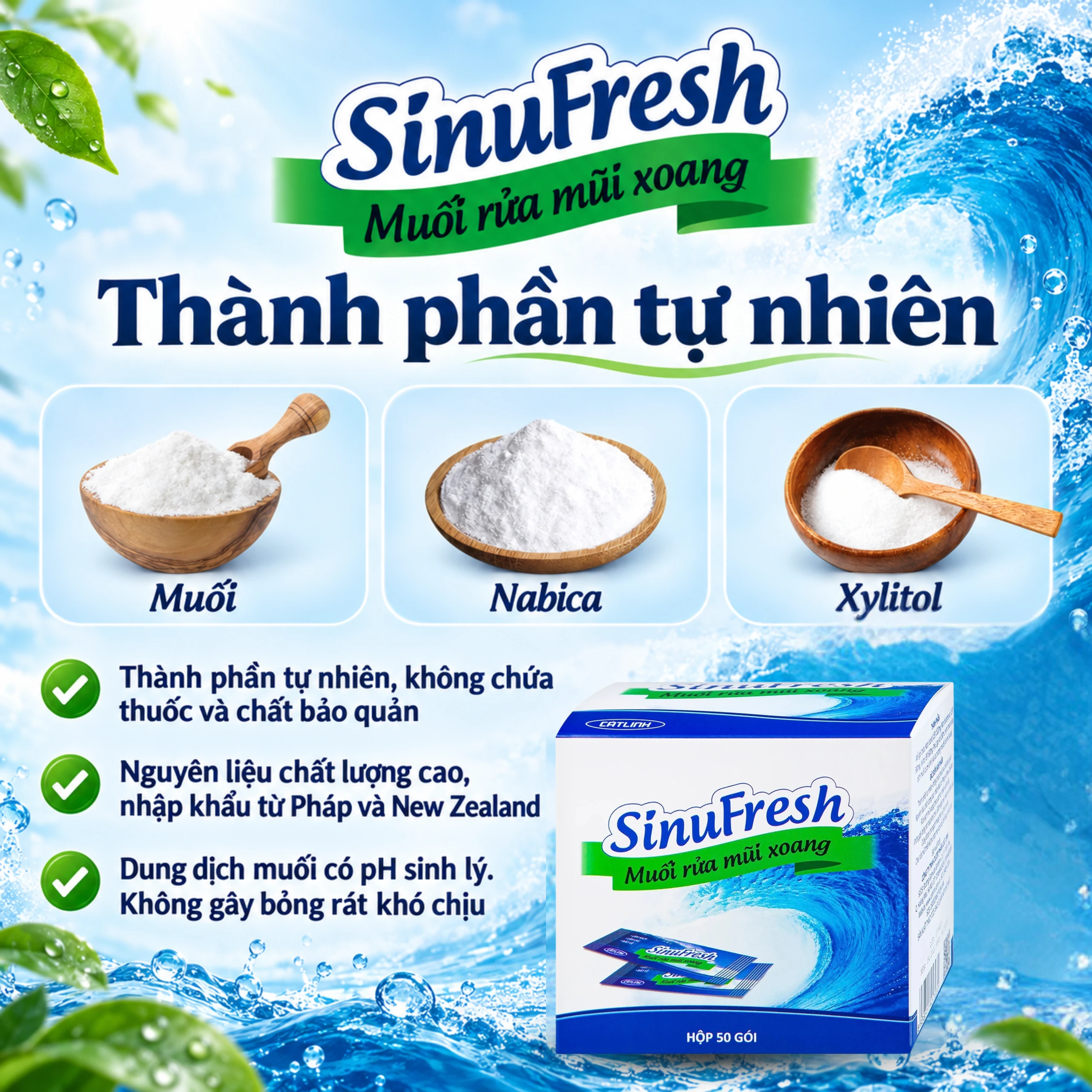 Muối rửa mũi xoang Sinufresh Cát Linh (50 gói) giúp làm sạch, giảm ngạt mũi, sổ mũi 3