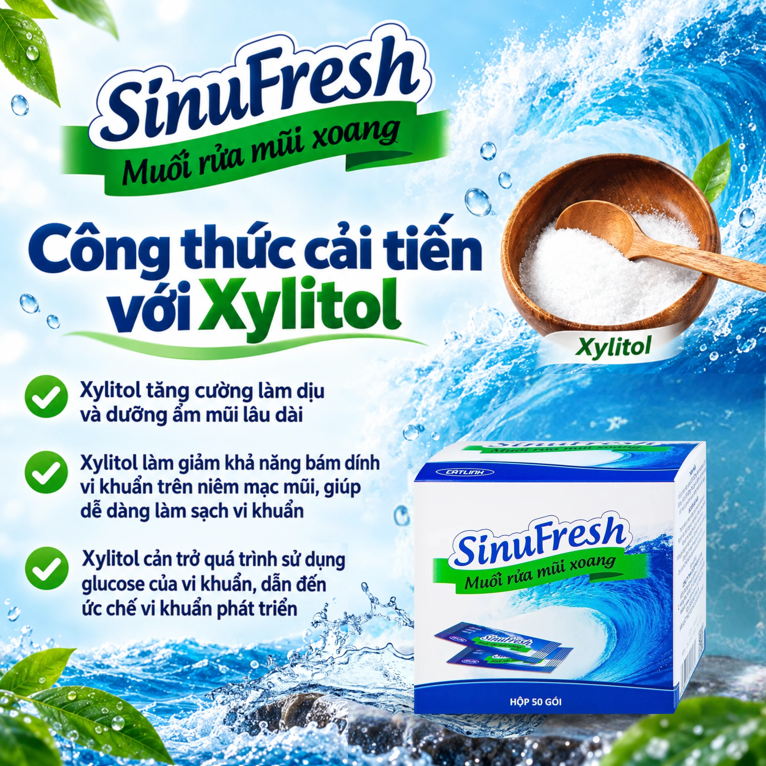 Muối rửa mũi xoang Sinufresh Cát Linh (50 gói) giúp làm sạch, giảm ngạt mũi, sổ mũi 4