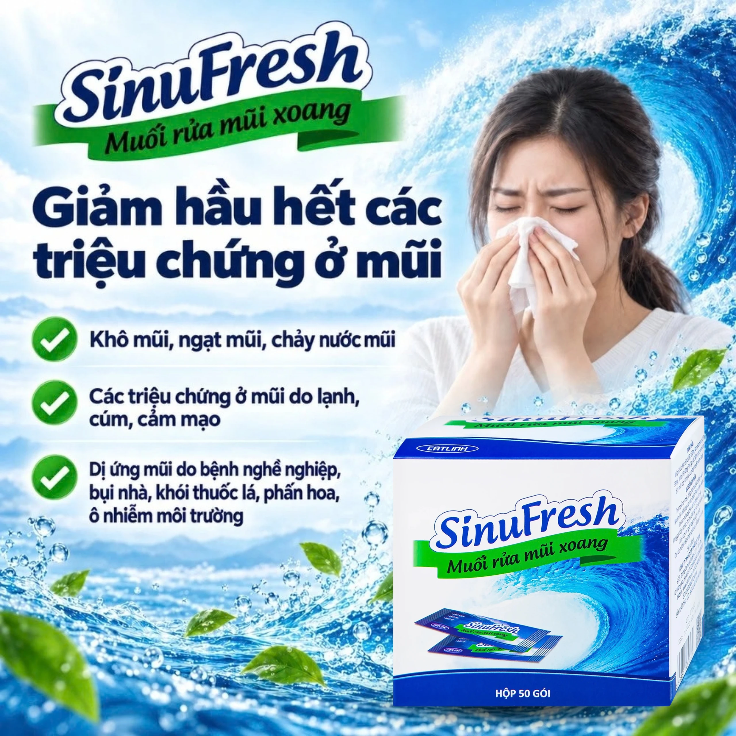 Muối rửa mũi xoang Sinufresh Cát Linh (50 gói) giúp làm sạch, giảm ngạt mũi, sổ mũi 5