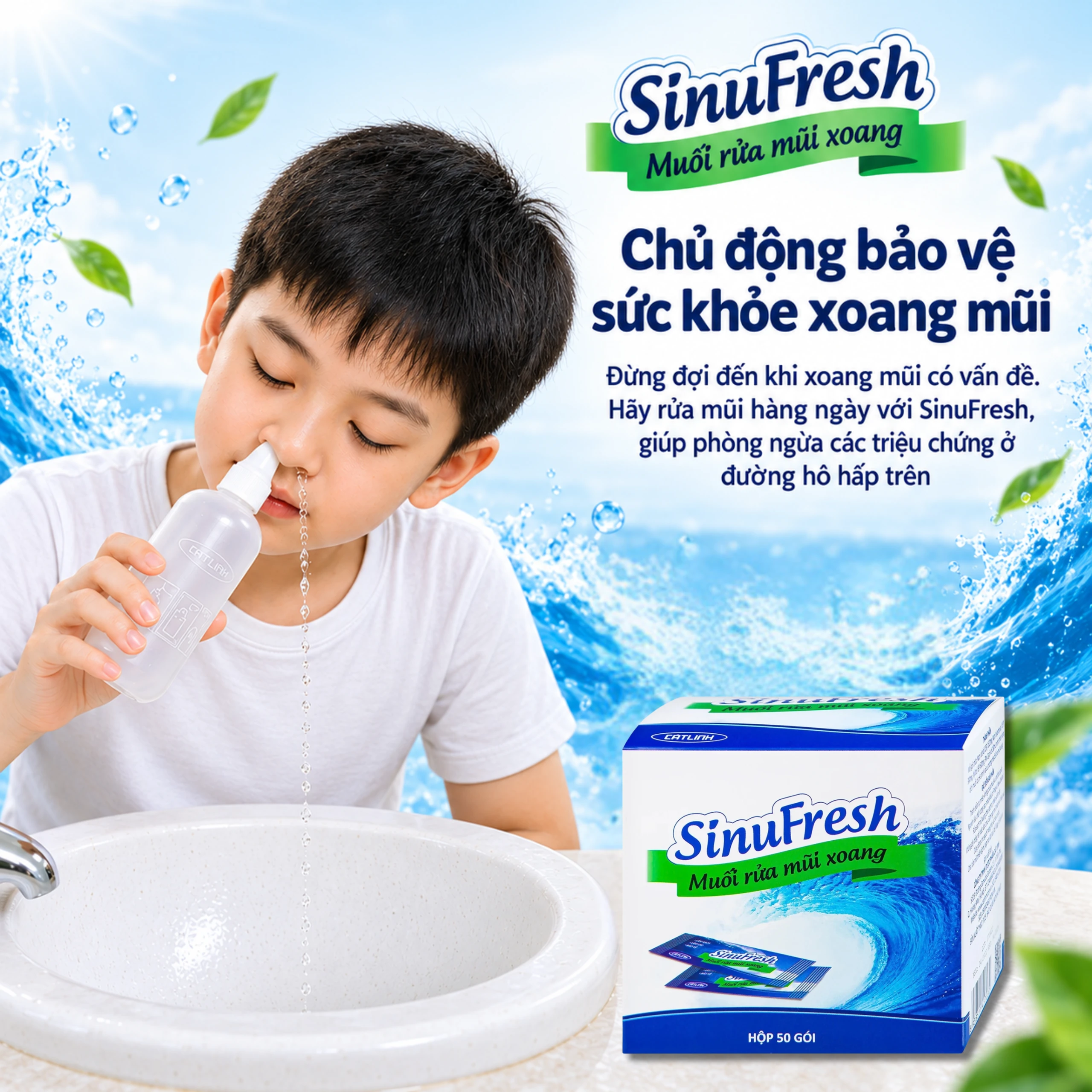 Muối rửa mũi xoang Sinufresh Cát Linh (50 gói) giúp làm sạch, giảm ngạt mũi, sổ mũi 7