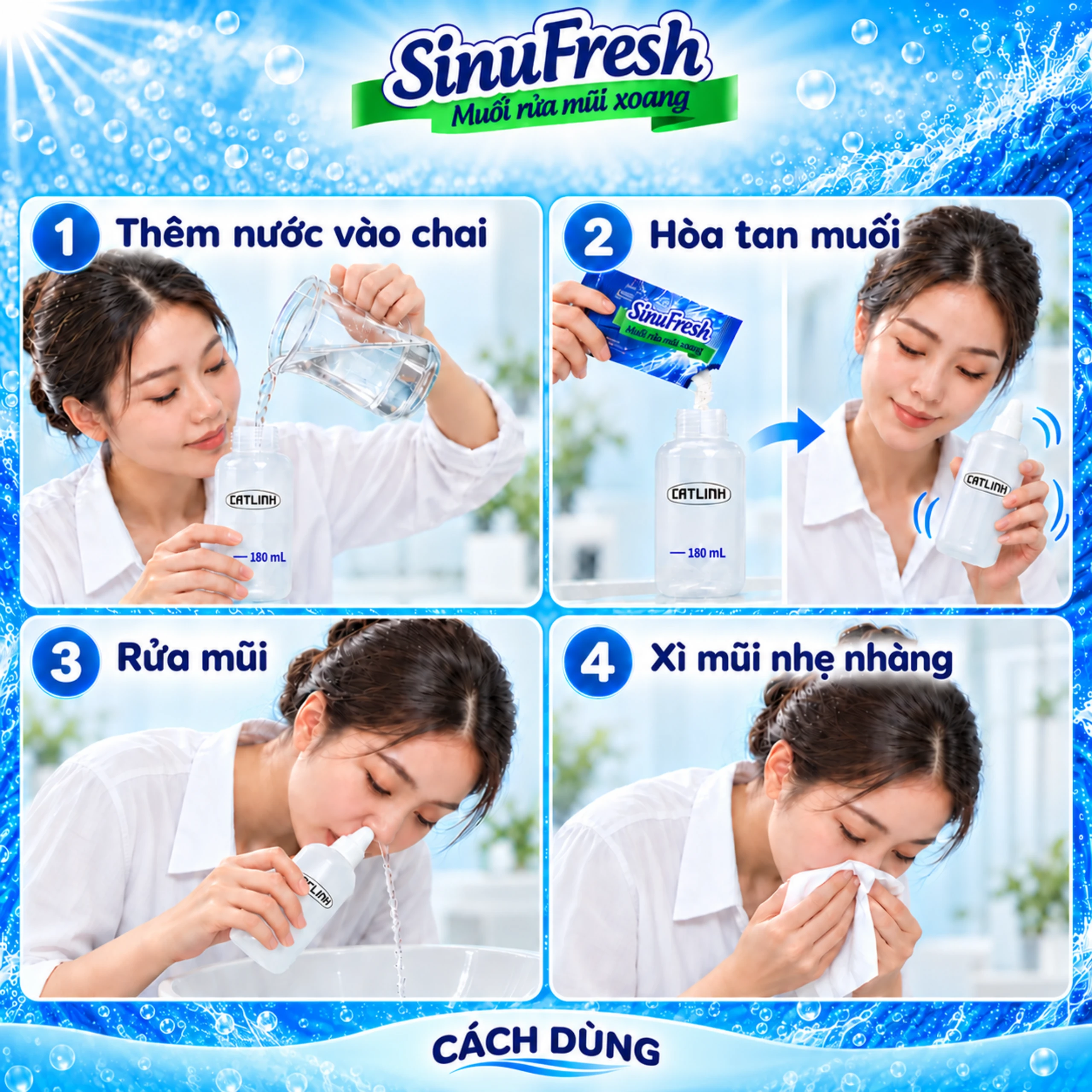 Muối rửa mũi xoang Sinufresh Cát Linh (50 gói) giúp làm sạch, giảm ngạt mũi, sổ mũi 6