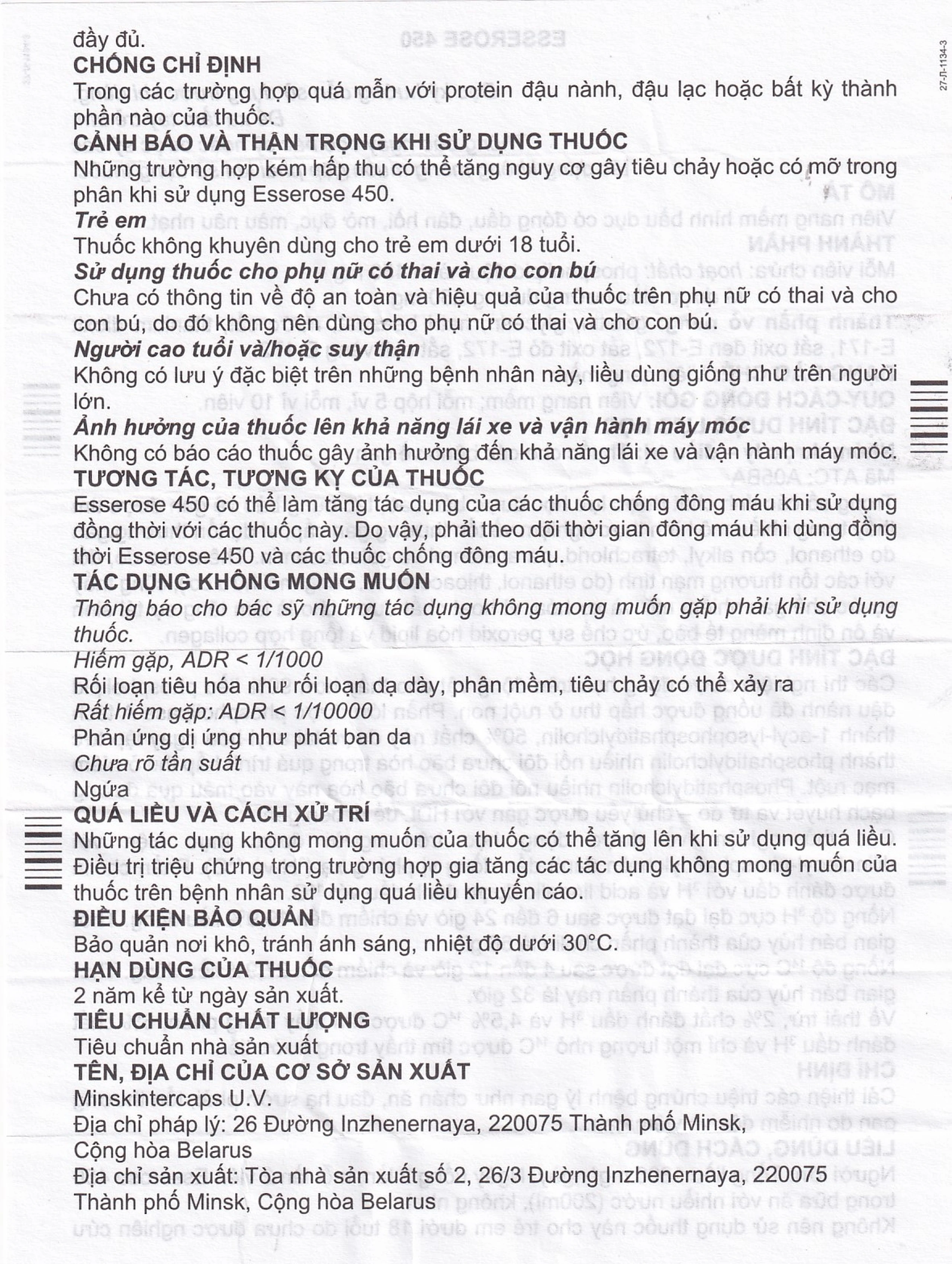 Thuốc Esserose 450 Minskintercaps cải thiện các triệu chứng bệnh lý gan (5 vỉ x 10 viên)