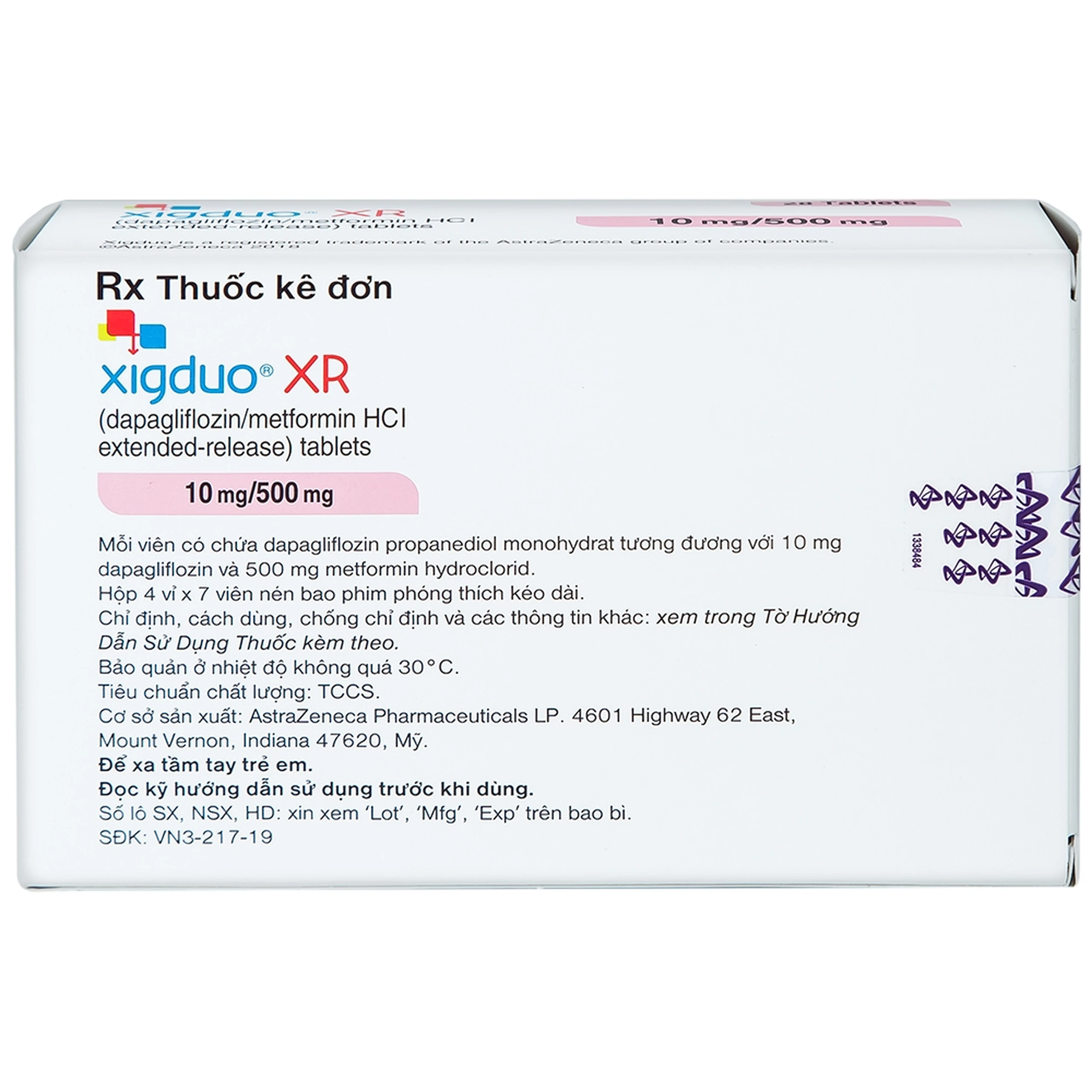 Thuốc Xigduo XR 10mg/500mg Astrazeneca cải thiện kiểm soát đường huyết (4 vỉ x 7 viên) 