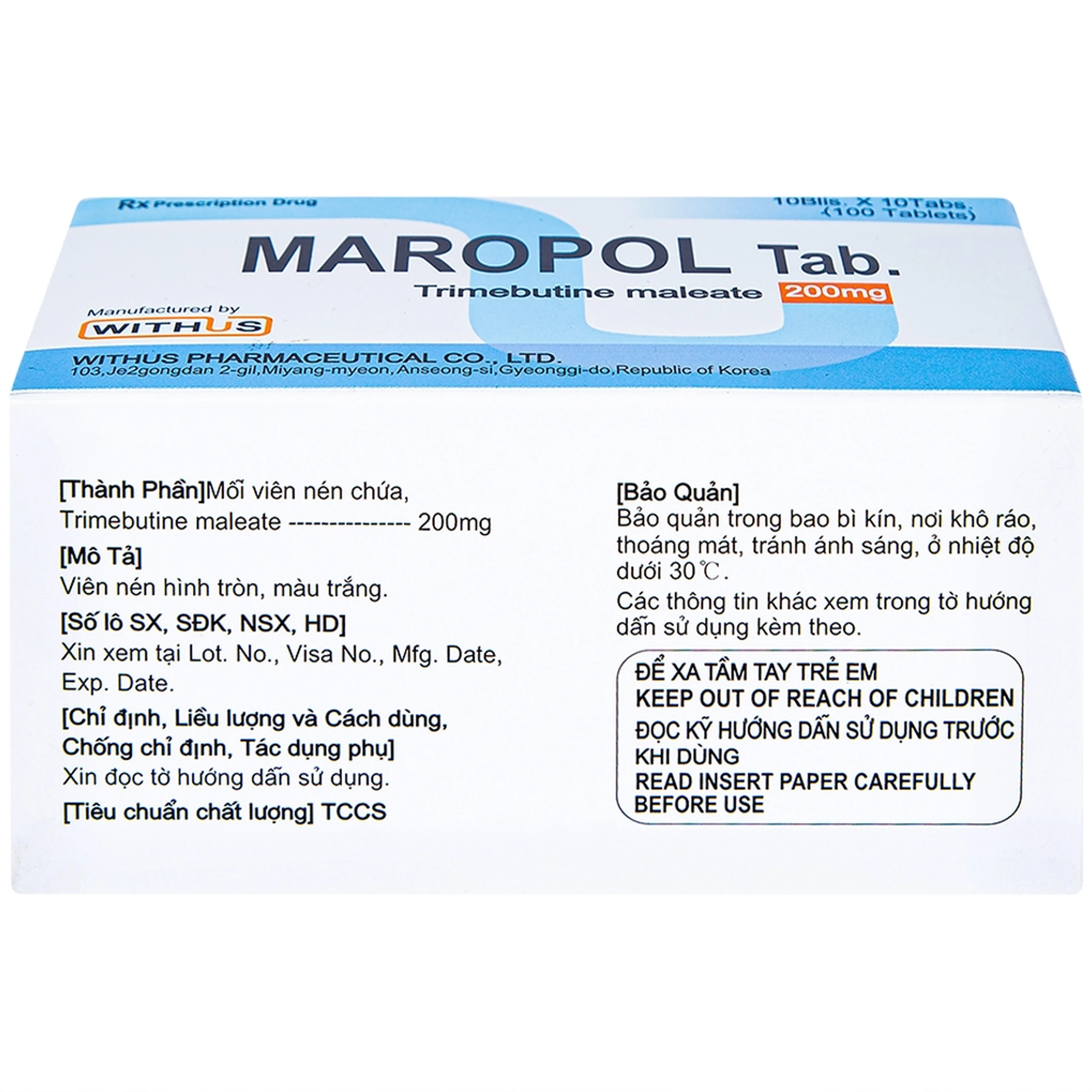 Viên nén Maropol 200mg Withus Pharma điều trị đau do rối loạn chức năng ống tiêu hóa (10 vỉ x 10 viên)