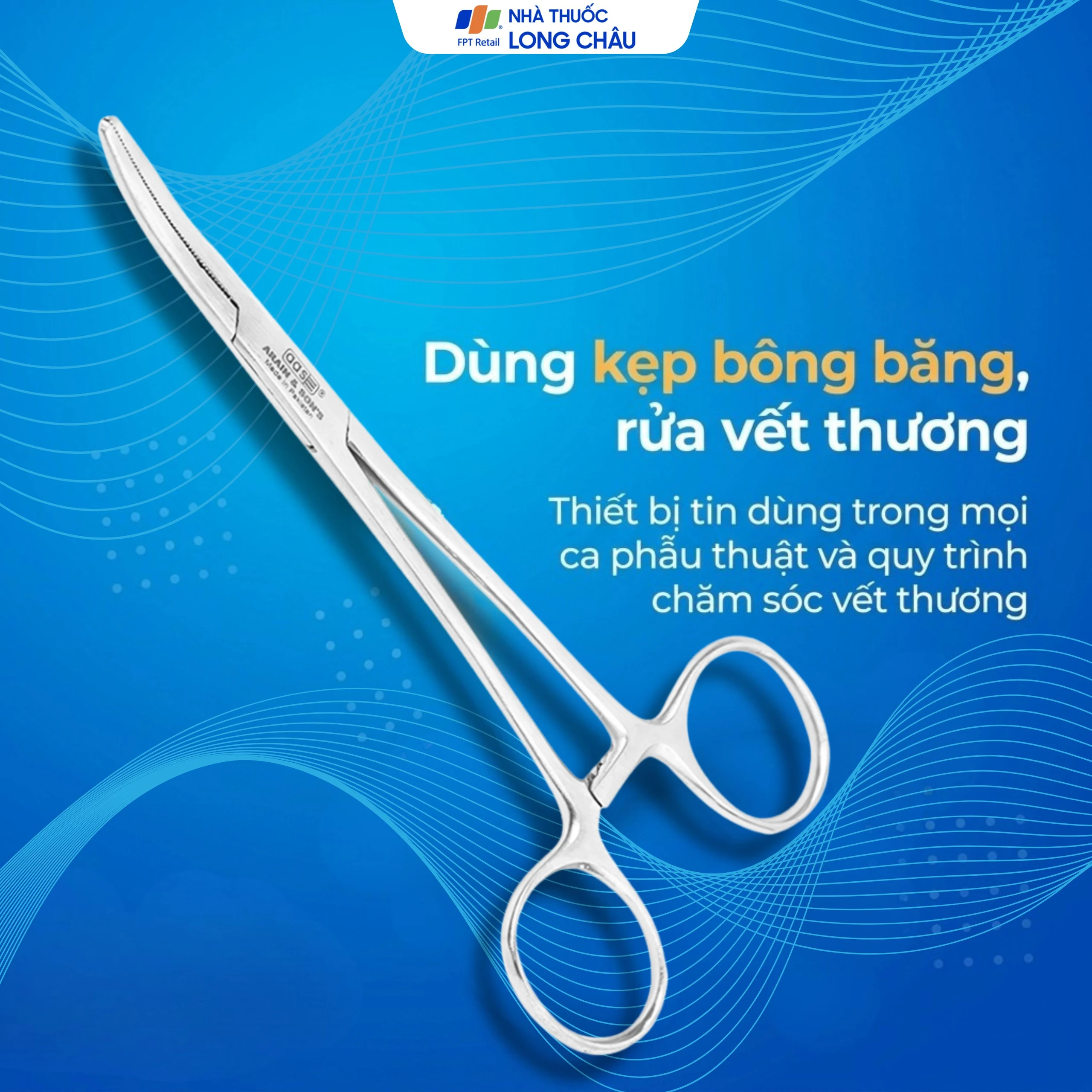 Pen gắp cong không mấu size 16cm dùng kẹp bông băng, băng gạc rửa vết thương 3