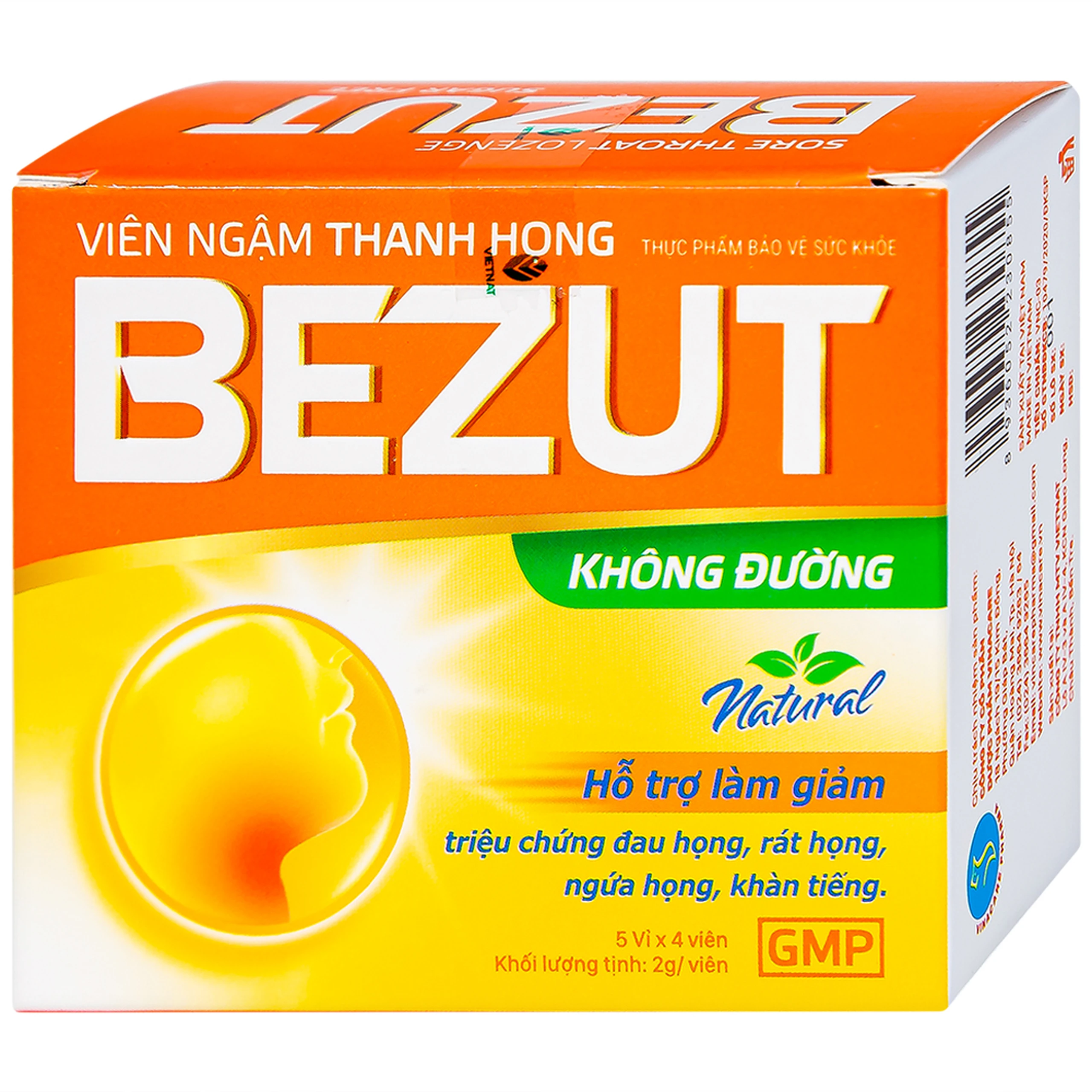 Viên ngậm thanh họng Bezut không đường hỗ trợ làm giảm triệu chứng đau họng, rát họng (5 vỉ x 4 viên x 2g) 1
