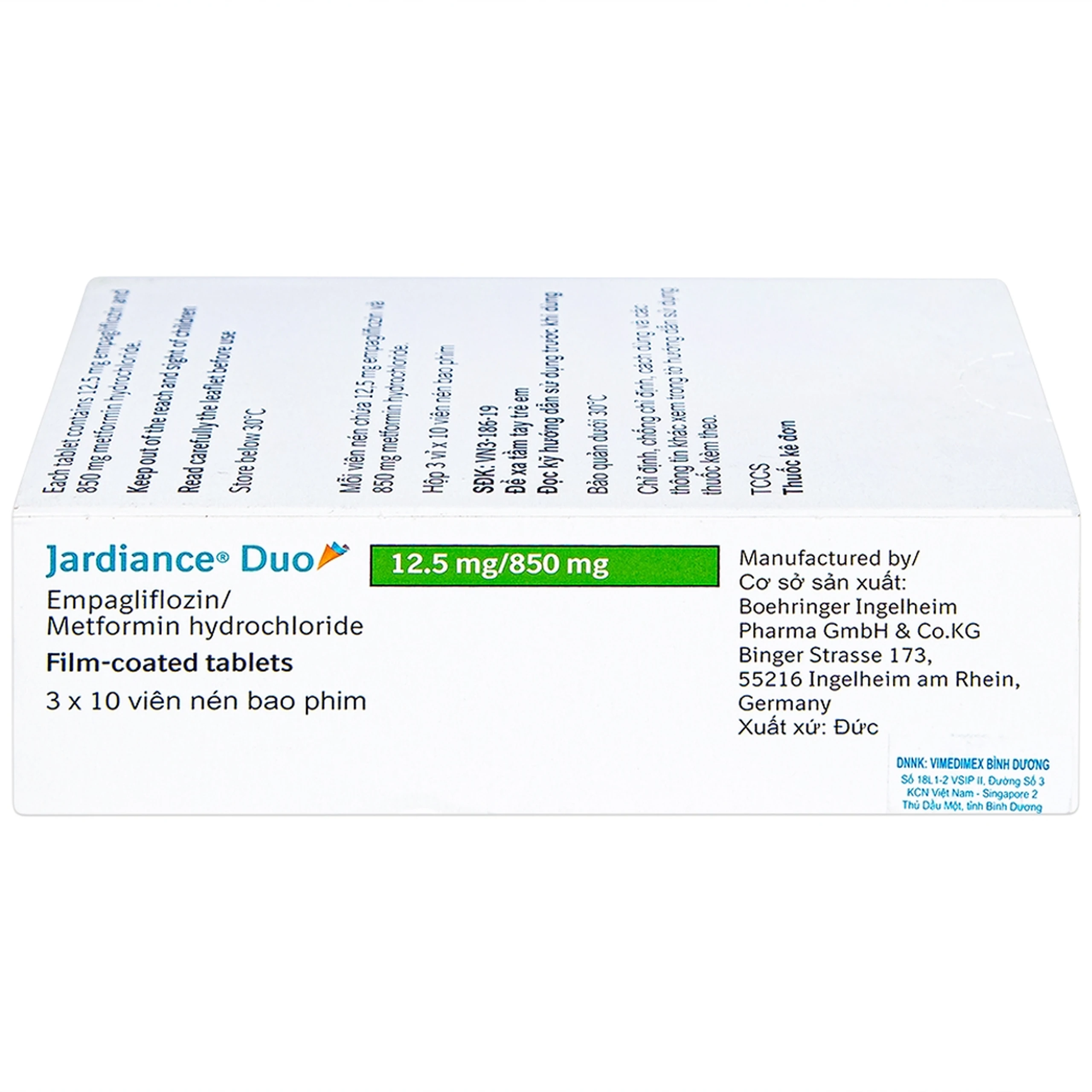Thuốc Jardiance Duo 12.5mg/850mg Boehringer điều trị tiểu đường típ 2 (3 vỉ x 10 viên)