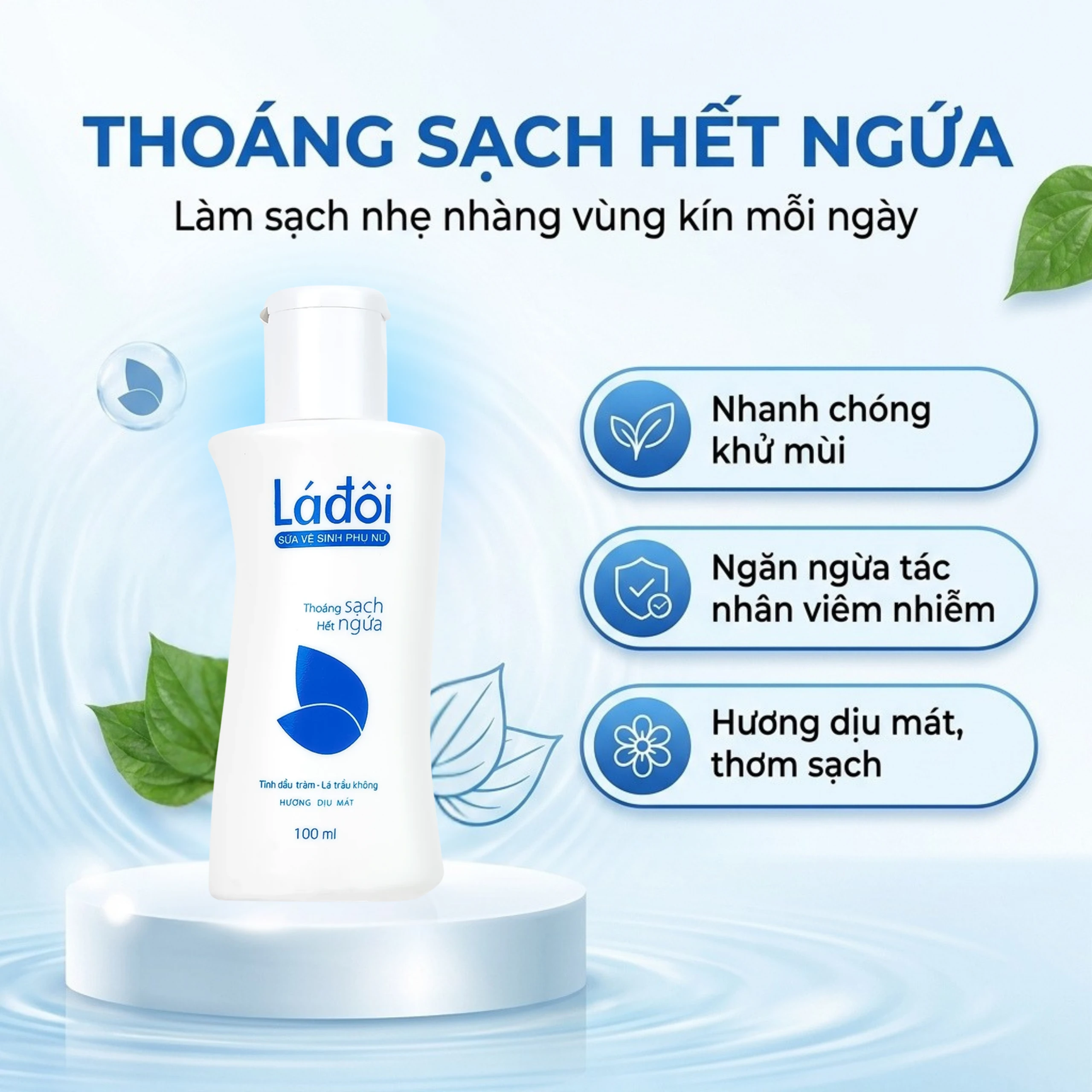 Sữa vệ sinh phụ nữ Shema lá đôi màu xanh làm sạch, khử mùi (100ml) 2