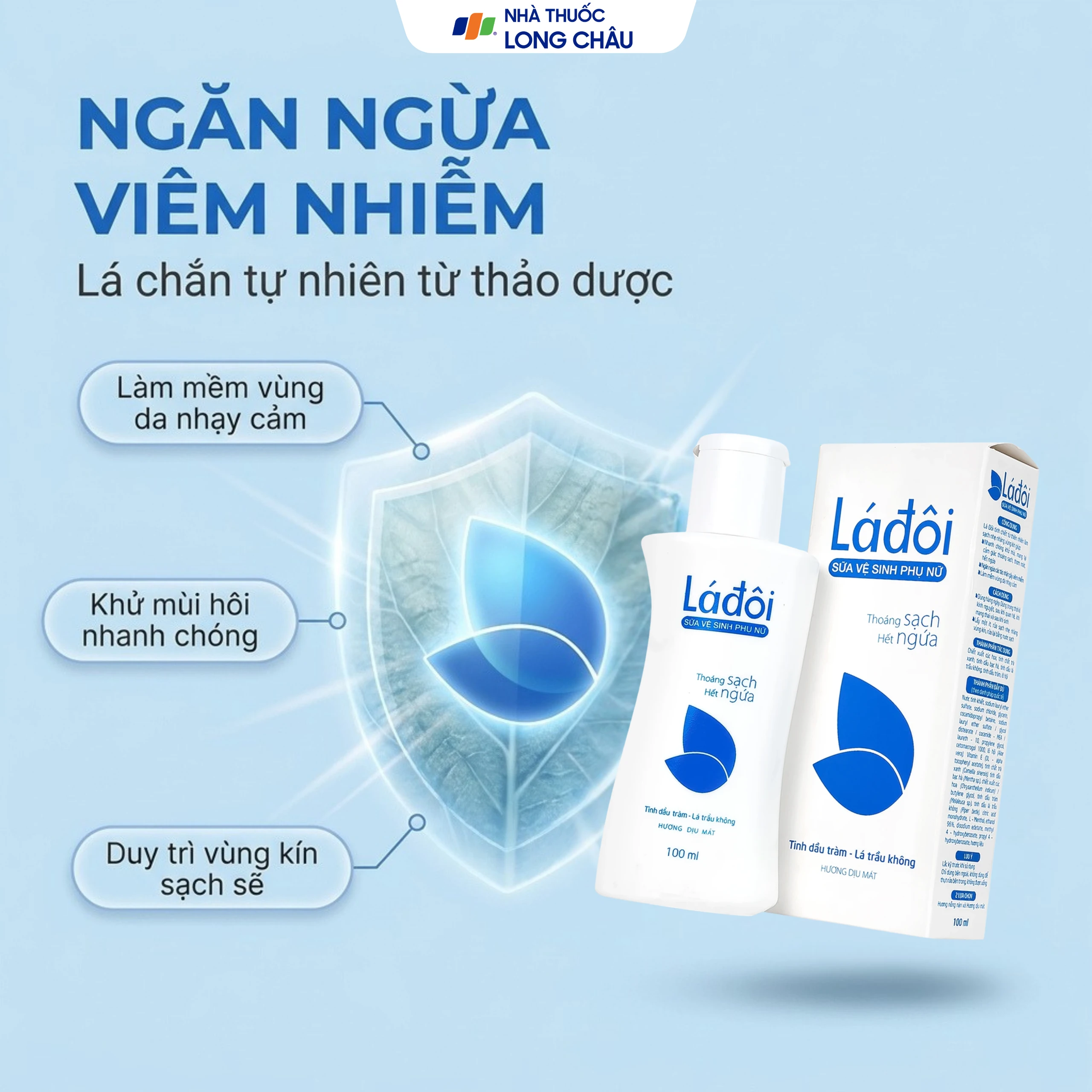 Sữa vệ sinh phụ nữ Shema lá đôi màu xanh làm sạch, khử mùi (100ml) 6