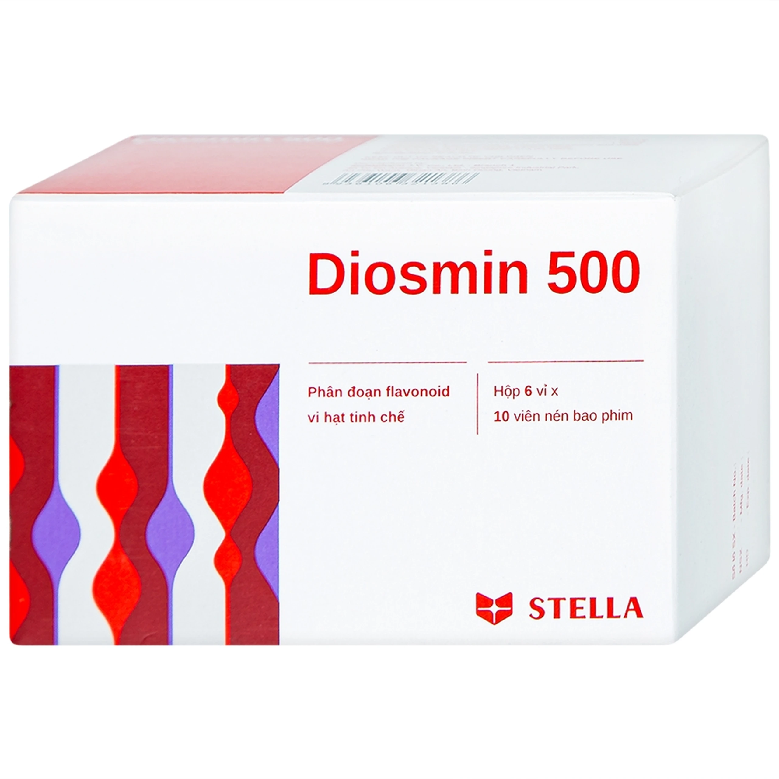 Thuốc Diosmin 500 Stella điều trị triệu chứng liên quan đến suy tĩnh mạch - mạch bạch huyết (6 vỉ x 10 viên)