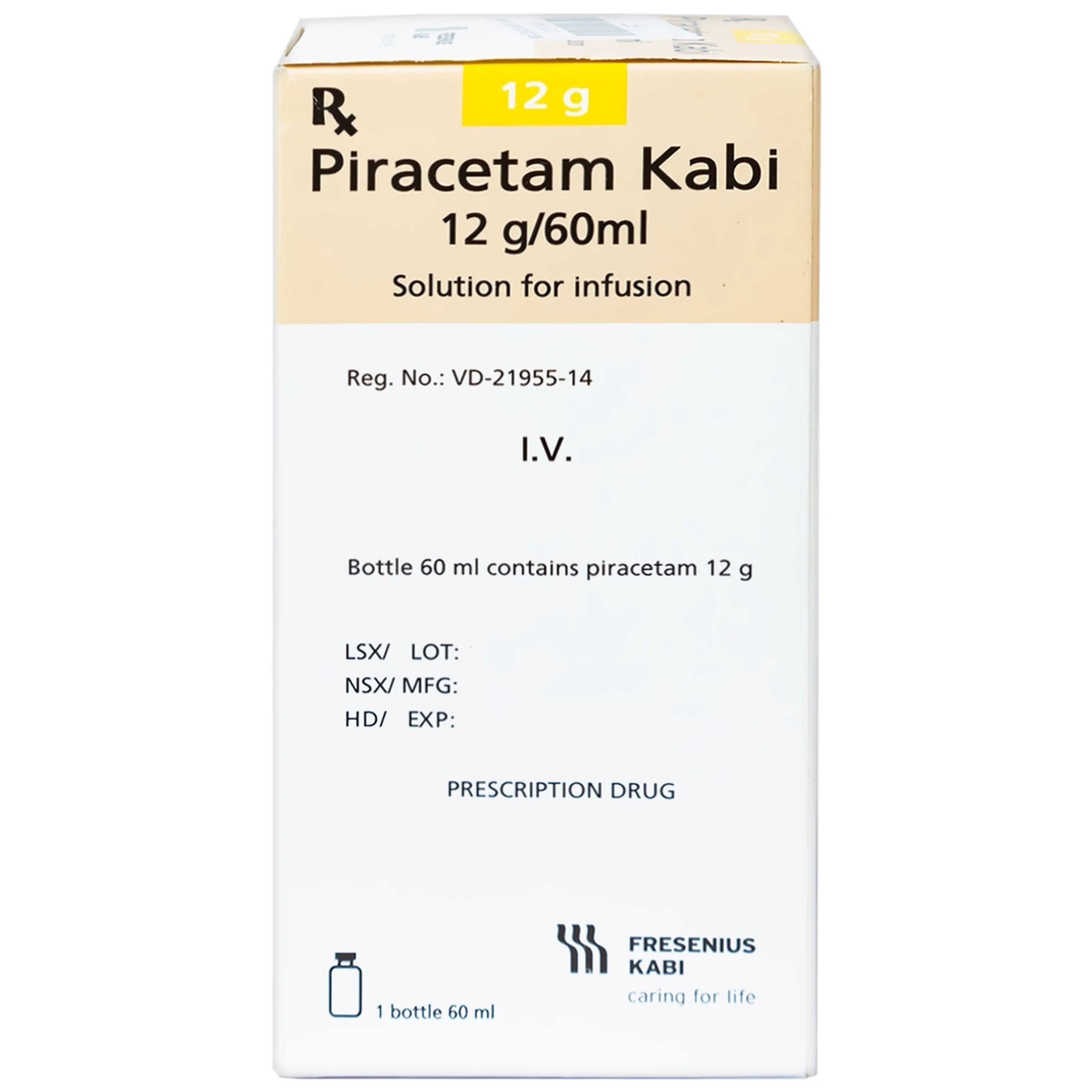 Dịch truyền Piracetam Kabi 12g/60ml Fresenius Kabi điều trị triệu chứng chóng mặt (60ml)