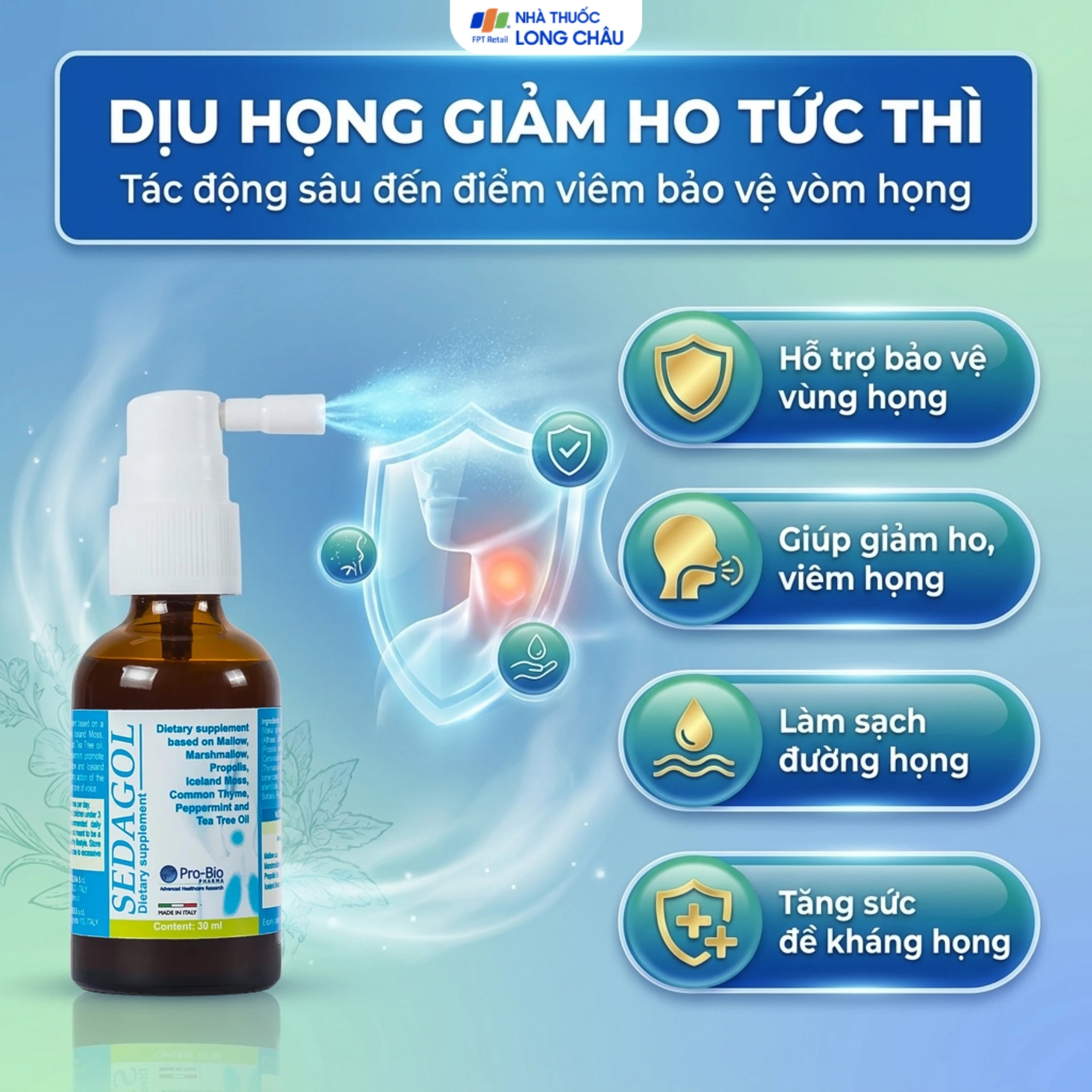 Chai xịt họng hỗ trợ bảo vệ vùng họng, giảm ho, viêm họng, làm sạch họng Sedagol (30ml) 5