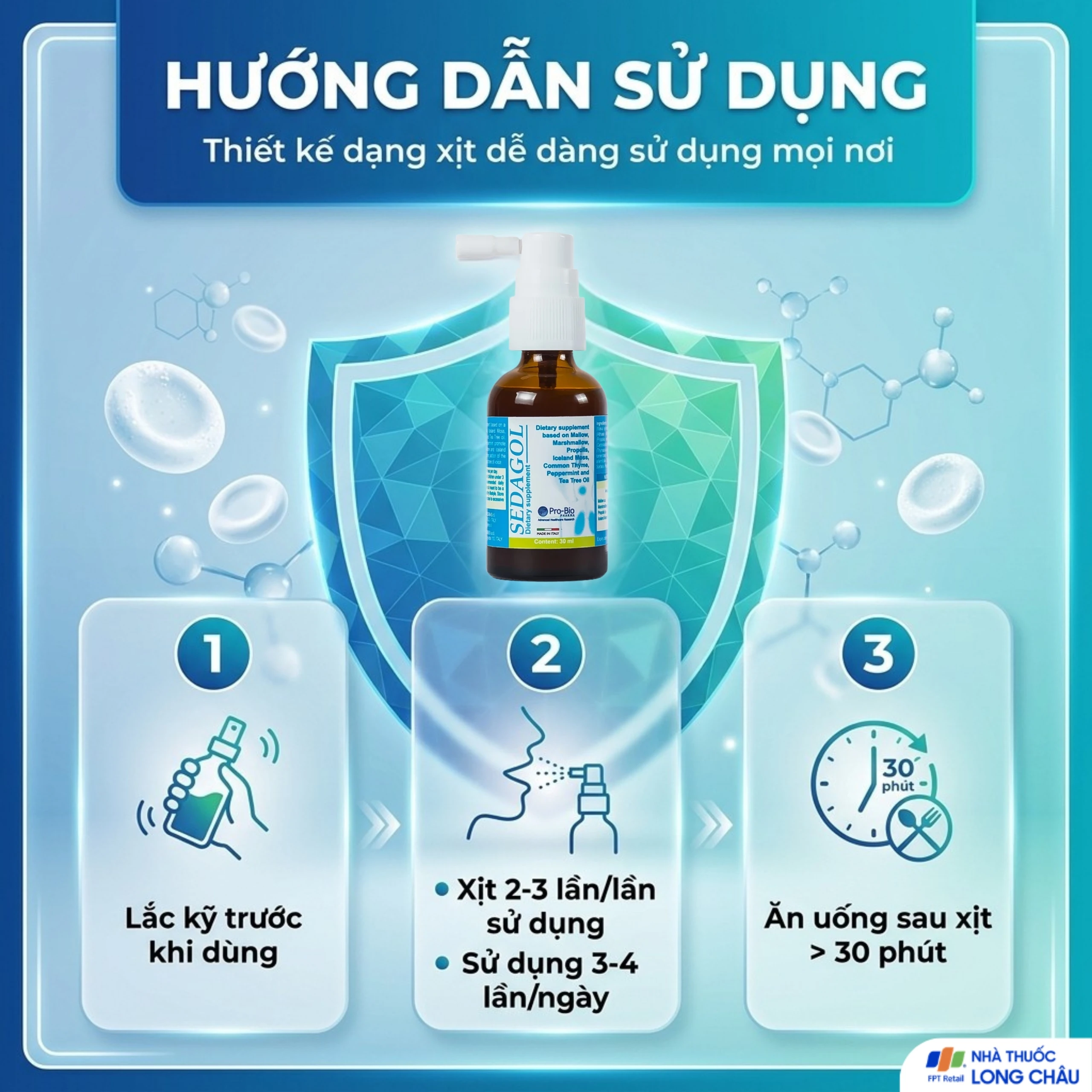 Chai xịt họng hỗ trợ bảo vệ vùng họng, giảm ho, viêm họng, làm sạch họng Sedagol (30ml) 6