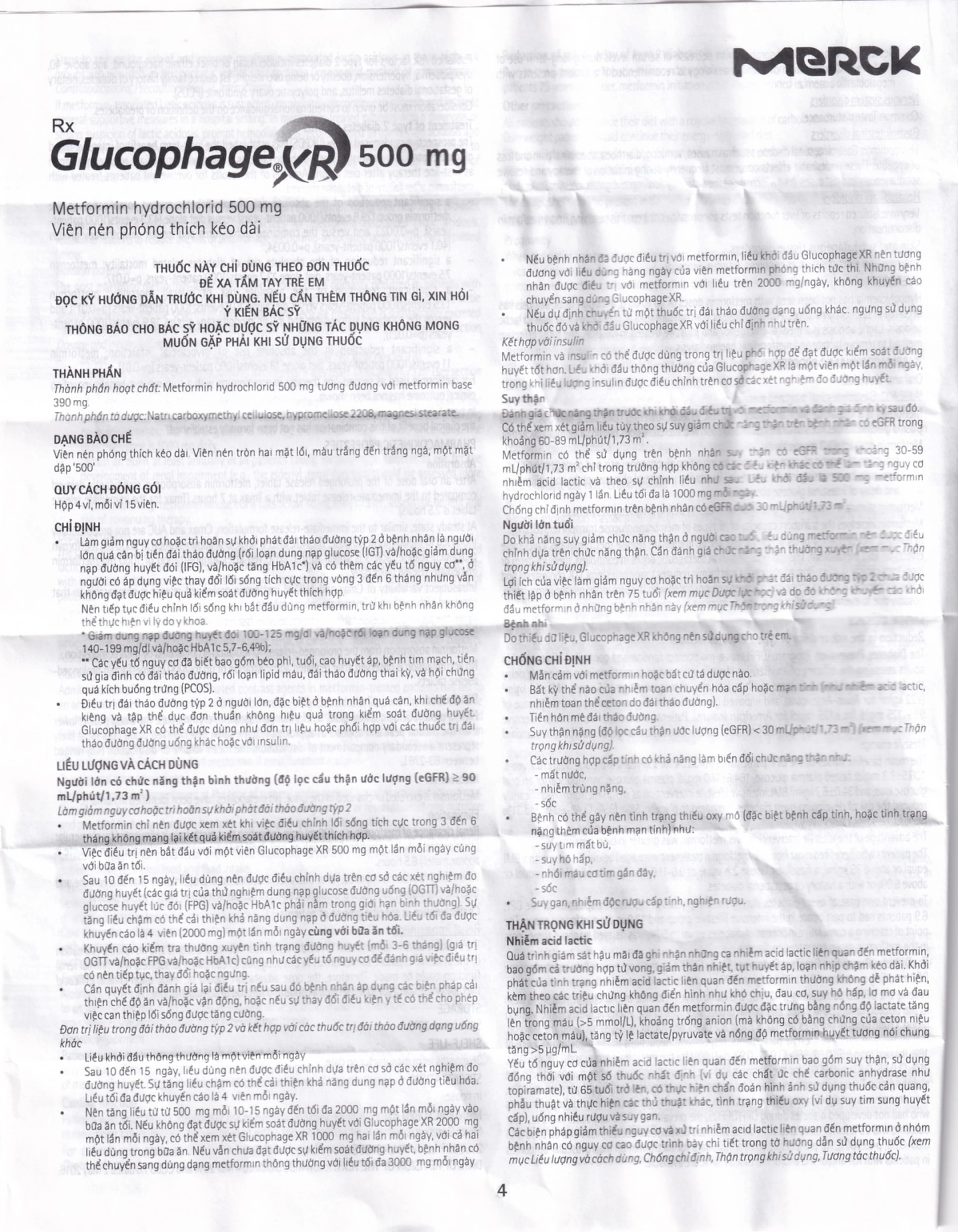 Thuốc Glucophage XR 500mg Merck điều trị tiểu đường típ 2 (4 vỉ x 15 viên)