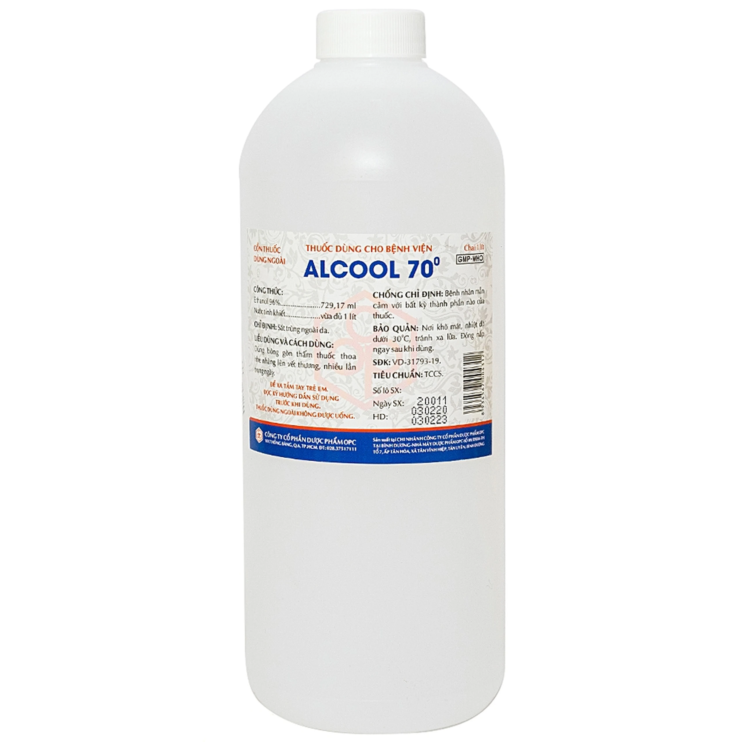 Cồn thuốc dùng ngoài Alcool 70 độ OPC sát trùng vết thương ngoài da (1L)