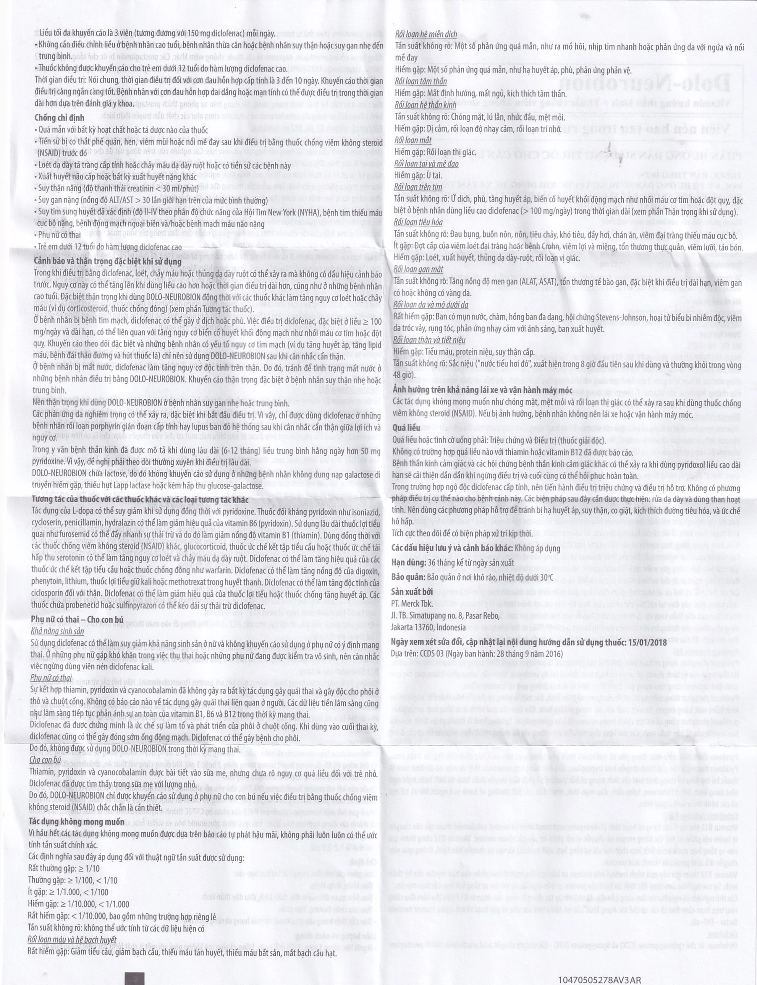 Thuốc Dolo-Neurobion Merck giảm đau khớp, phong thấp (5 vỉ x 10 viên)