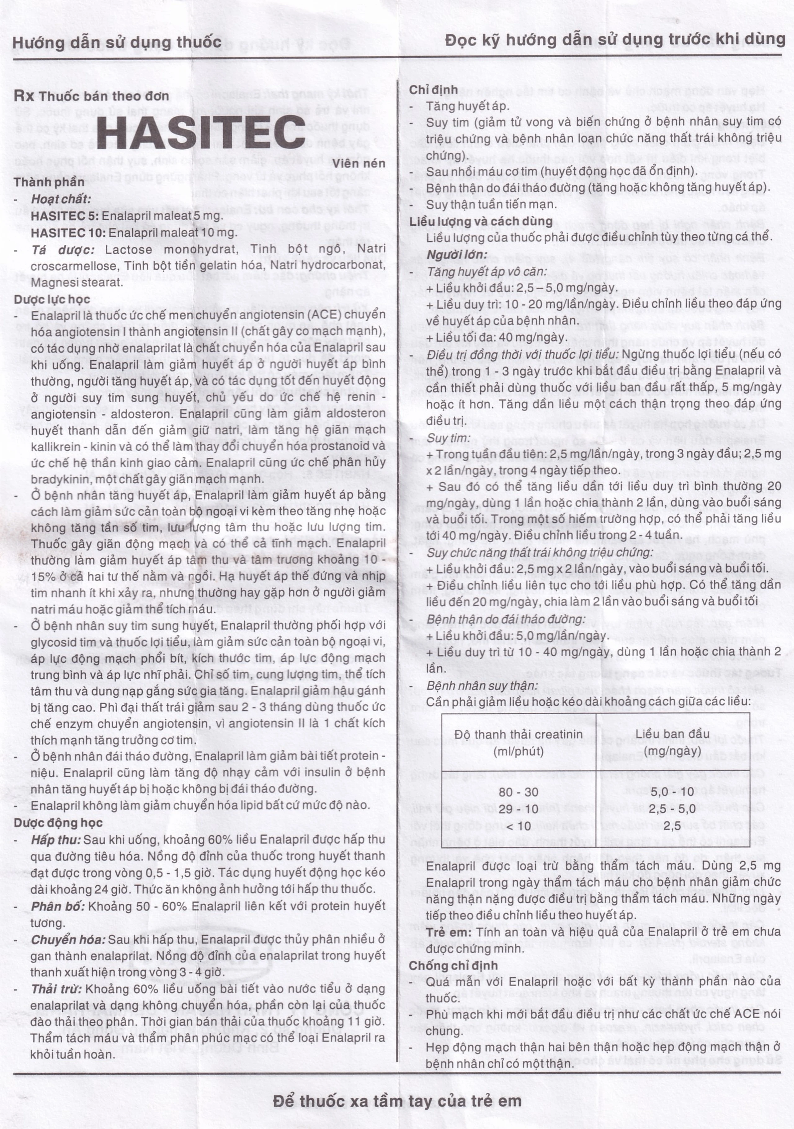 Thuốc Hasitec 10 Hasan điều trị tăng huyết áp, suy tim (3 vỉ x 10 viên)