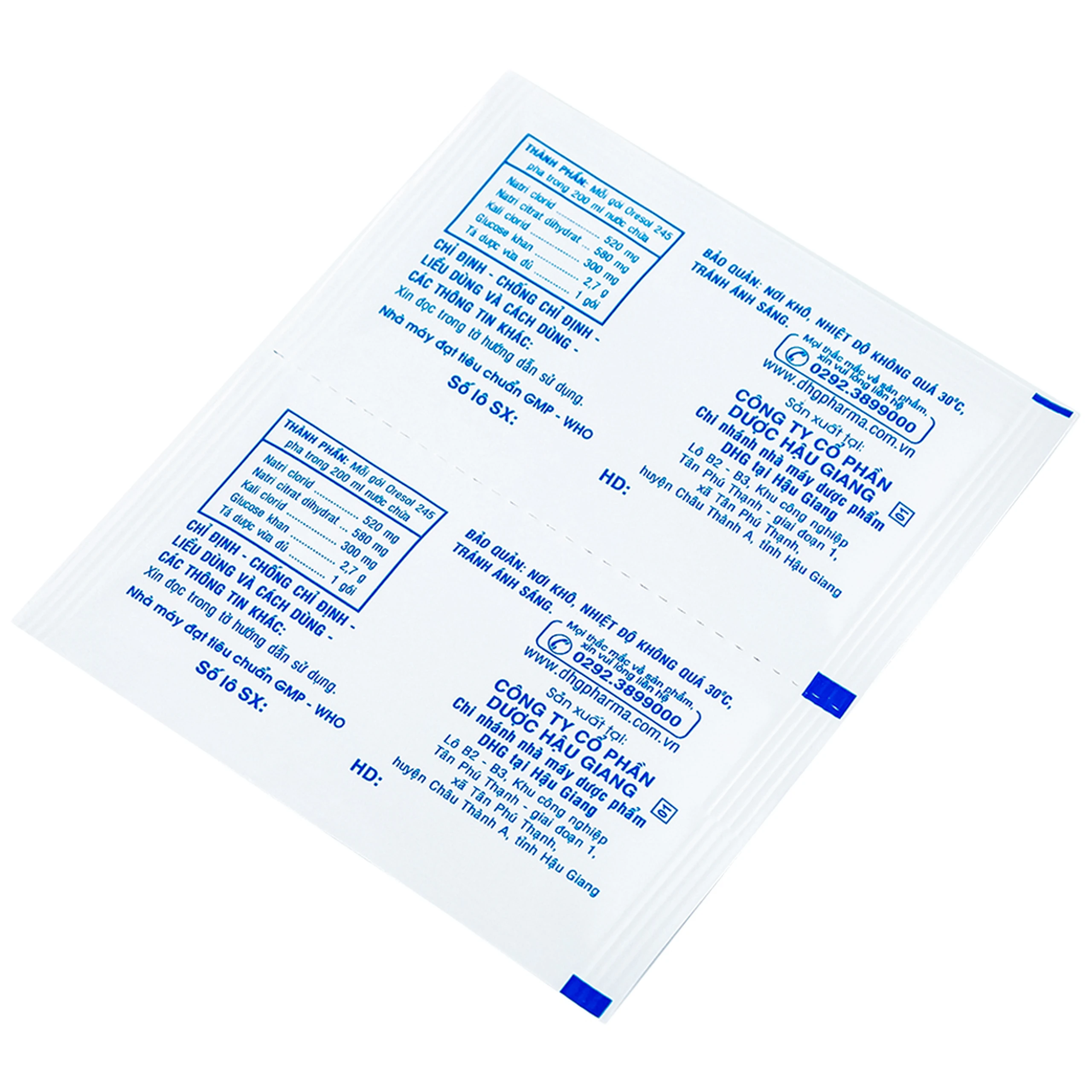 Bột pha uống Oresol 245 DHG Pharma bù nước, bổ sung chất điện giải, điều trị mất nước do tiêu chảy (20 gói x 4.1g)