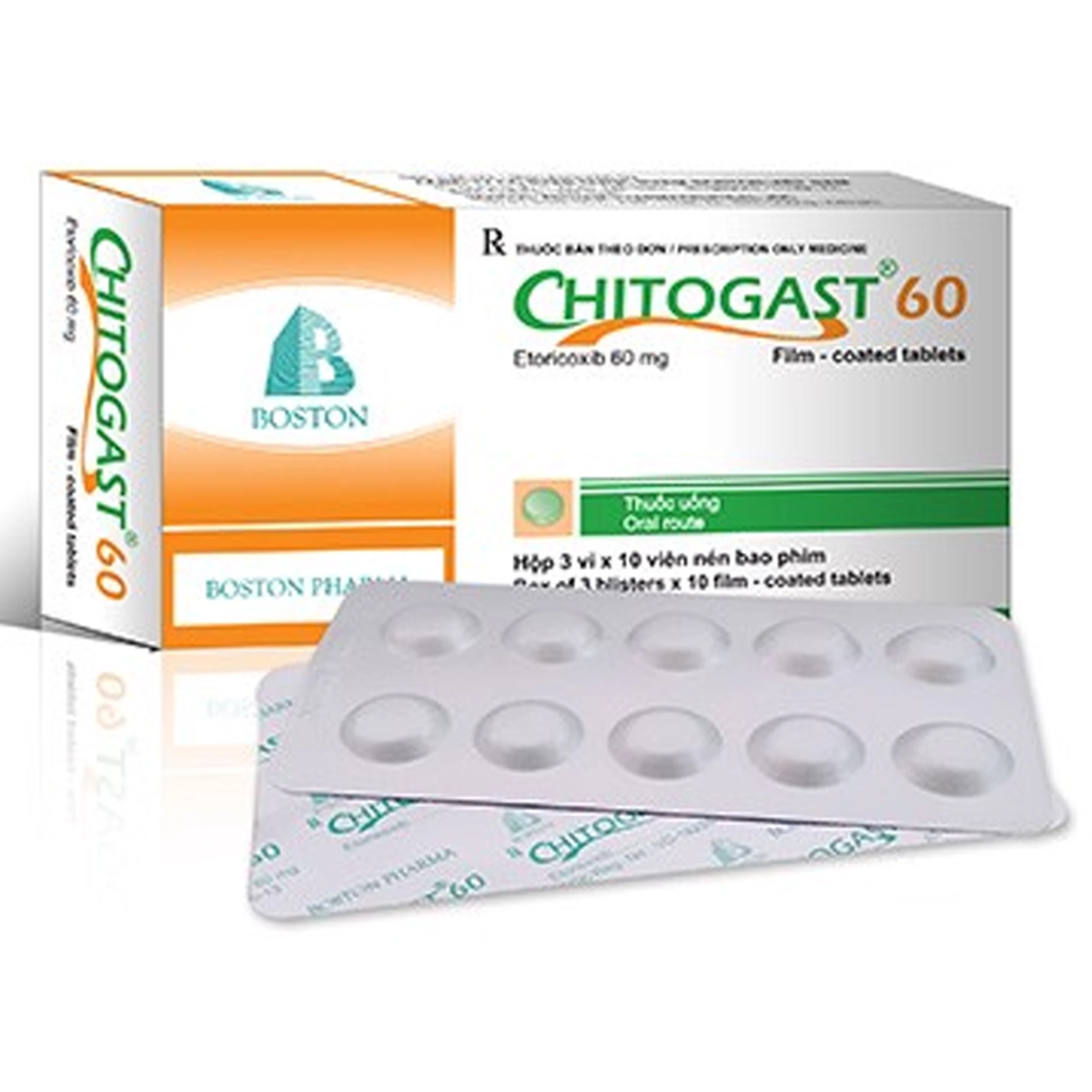 Thuốc Chitogast 60 Boston điều trị triệu chứng các bệnh viêm xương khớp cấp và mạn tính (3 vỉ x 10 viên)