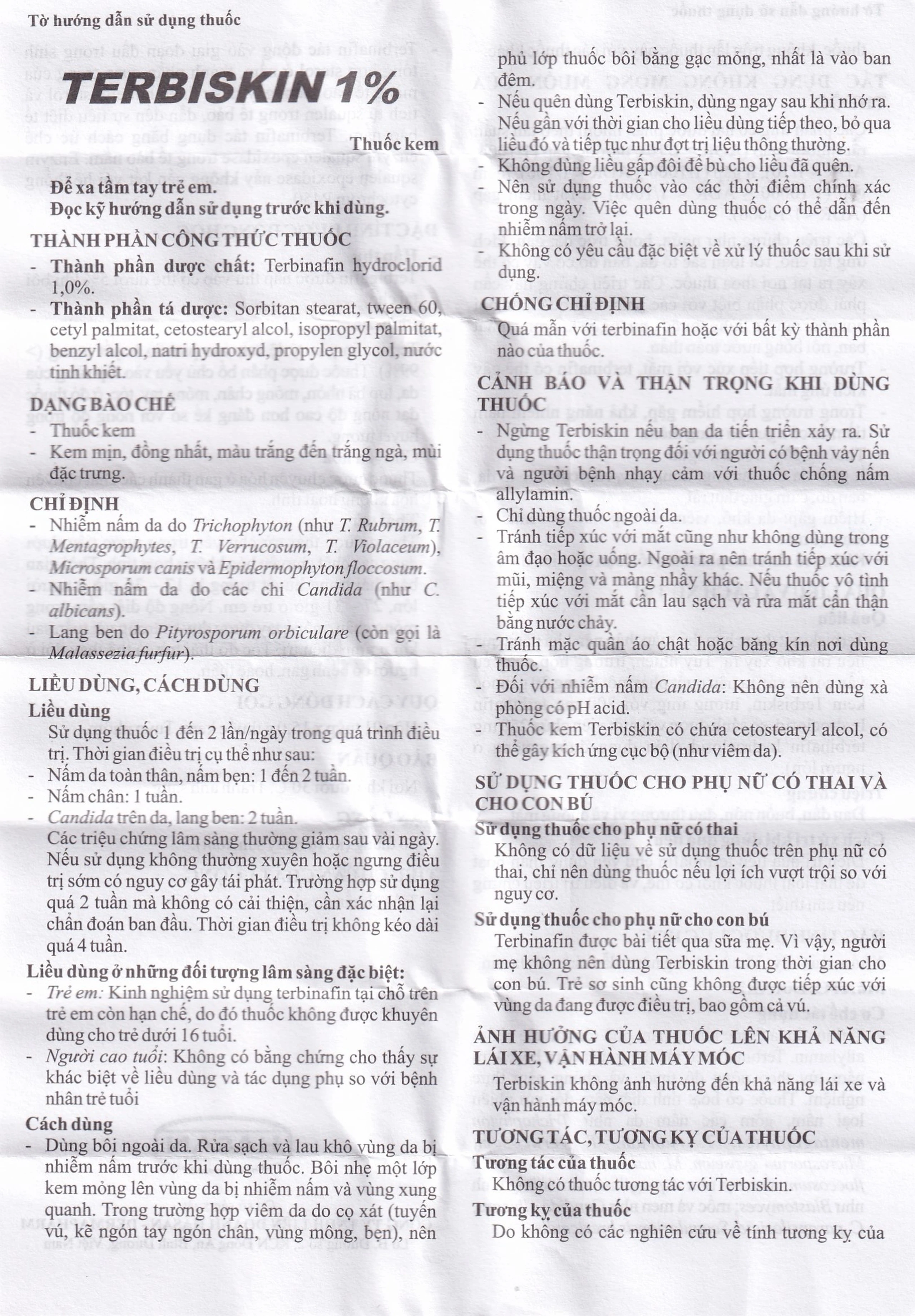 Kem bôi da Terbiskin 1% Hasan điều trị nhiễm nấm da, lang ben (15g)
